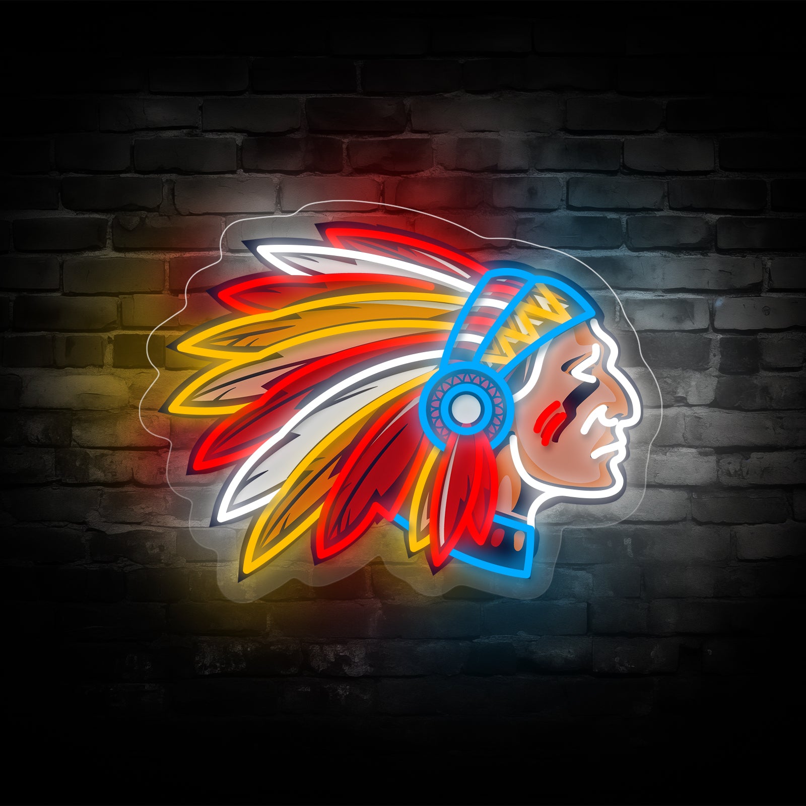 Retro Native Chief Neon Sign – Tribal Spirit Wall Light for Bar, Game Room & Man Cave