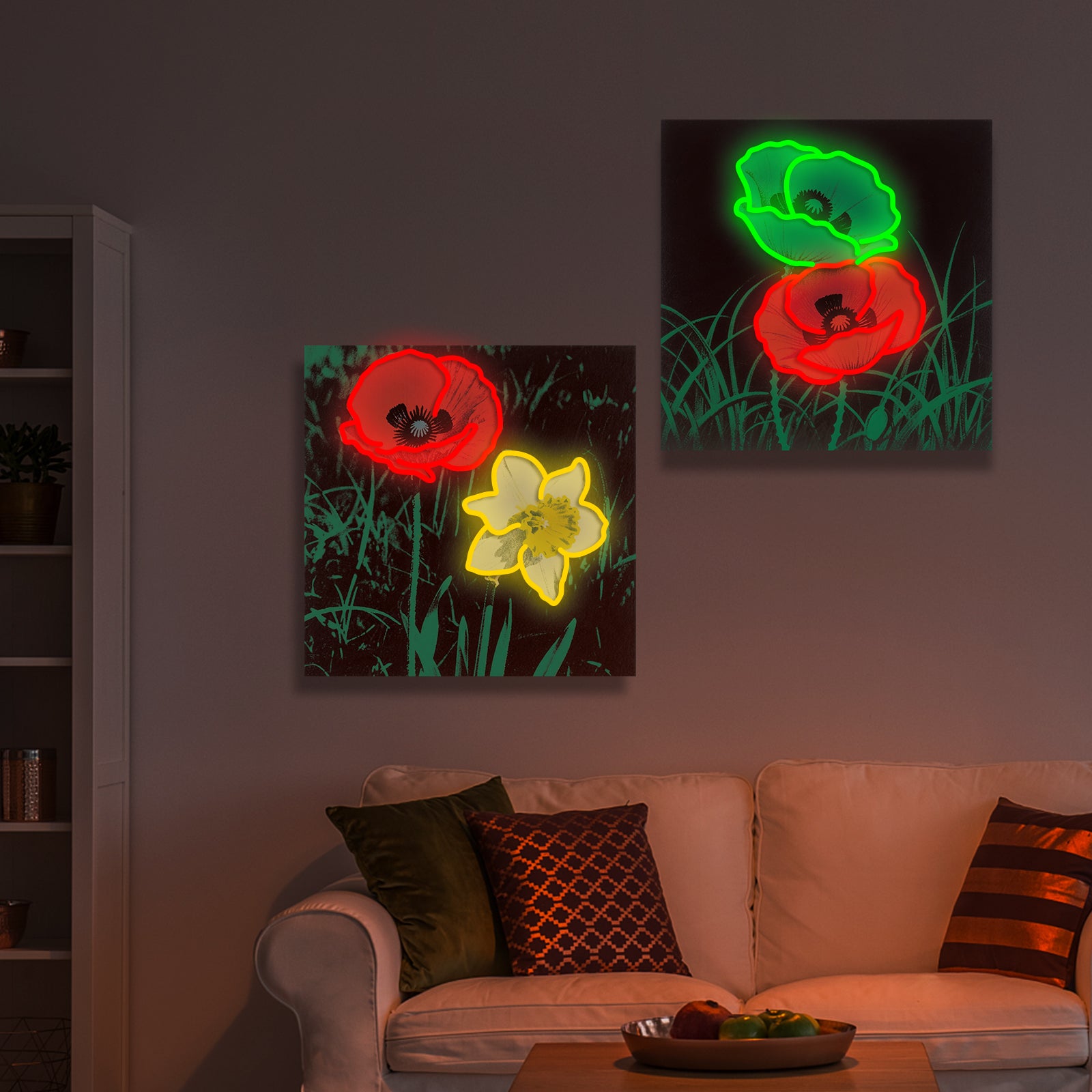 LED Neon Flower Wall Art Light – Red & Green Poppy Neon Sign for Bedroom, Living Room, Bar & Home Decor