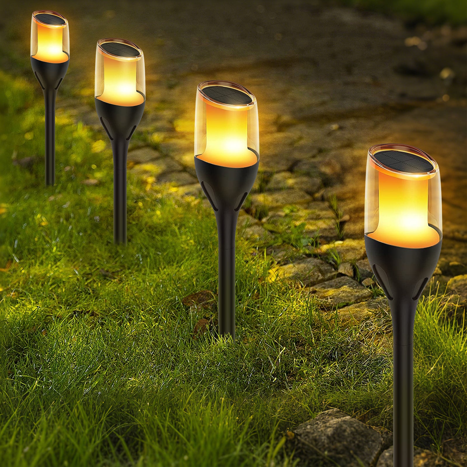 Solar Outdoor Lights,Taller Solar Torch Lights with Flickering Flame, Waterproof Solar Garden Pathway Lights, Flame Torches for Outside