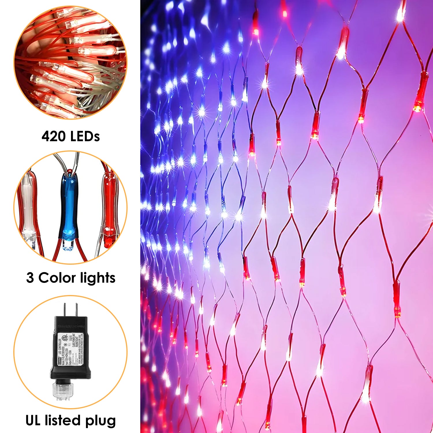 أضواء علم أمريكا LED المقاومة للماء - مثالية ليوم 4 يوليو، يوم الذكرى، يوم الاستقلال، عيد الميلاد، الحدائق، الساحات، وزينة العطلات