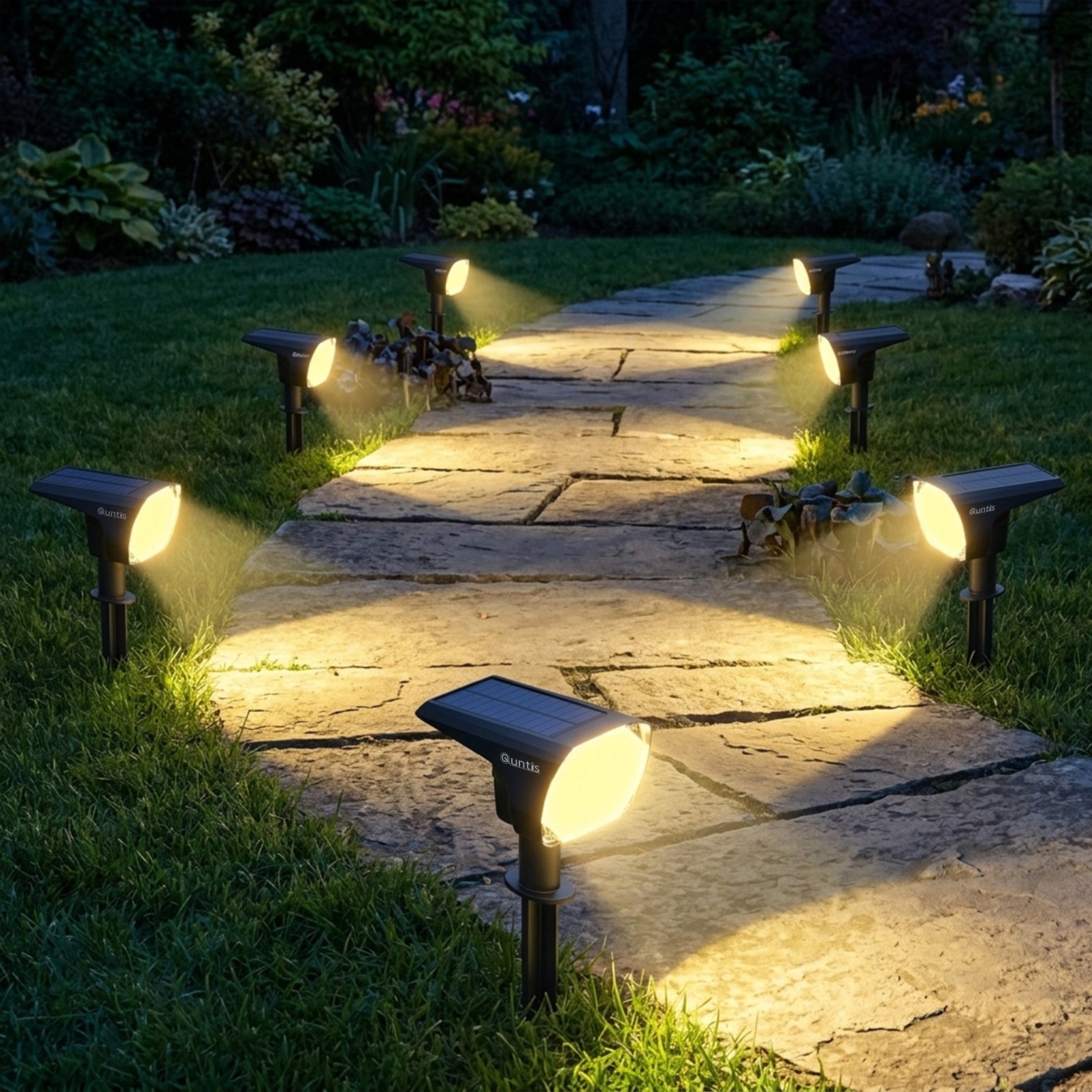 Quntis 2700K Warm White Solar Spotlights, 28 LED USB-C Powered 3 Lighting Modes, IP67 Waterproof Lighting for Garden