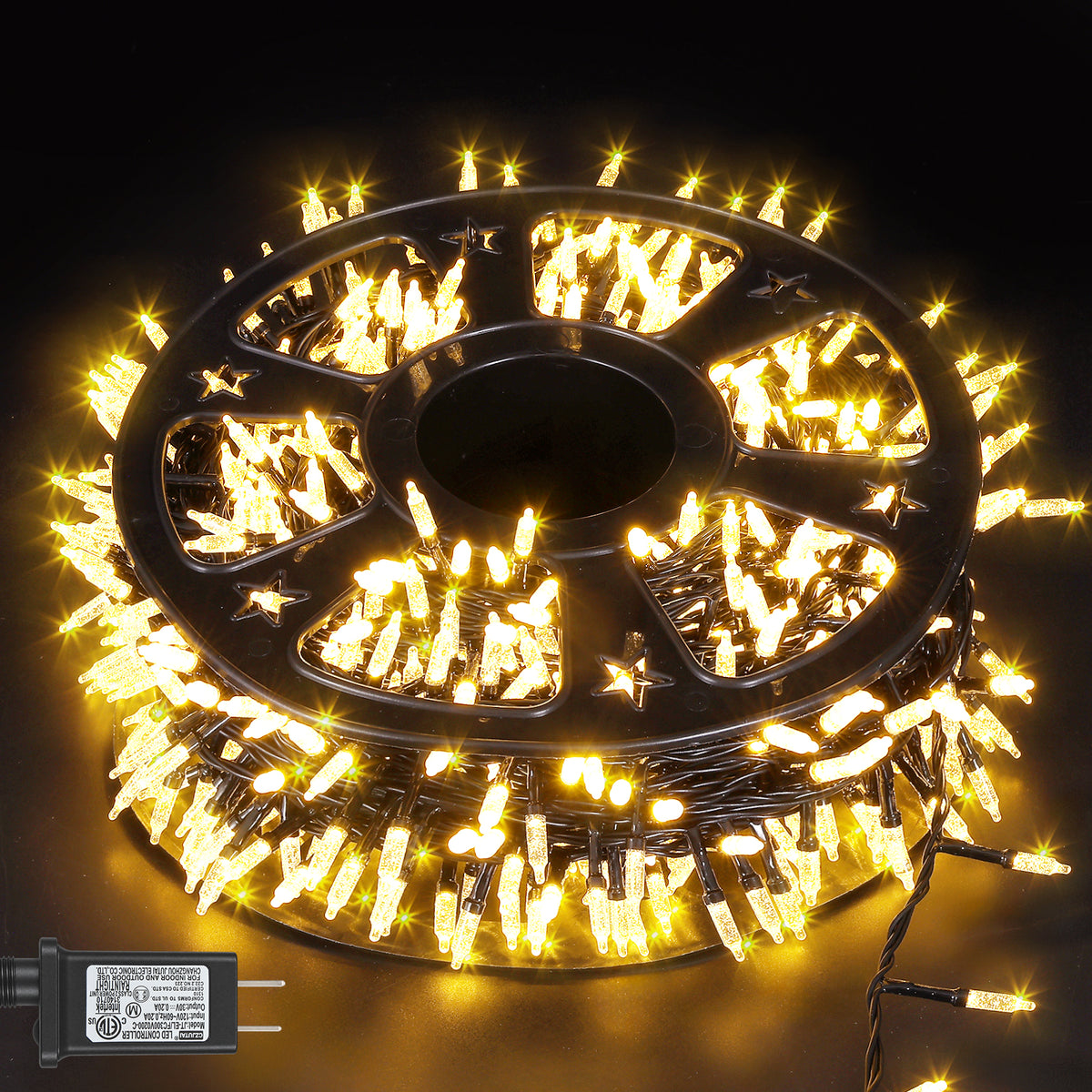 Quntis 20m(65.6ft) 1000 LED Bubble Christmas Lights, Warm White, Black Wire