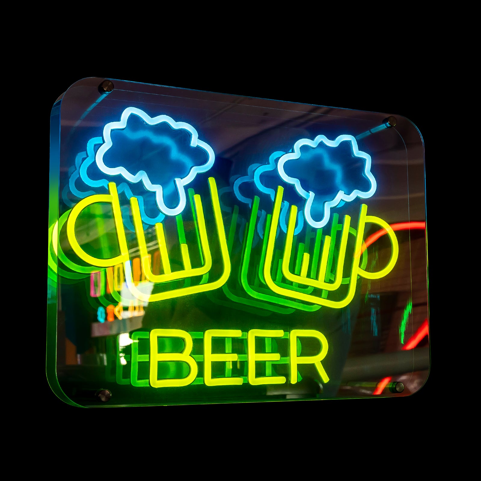 Infinity Mirror Neon Beer Mug 3D LED Beer Sign, Bar & Man Cave Wall Decor, Party Neon Light