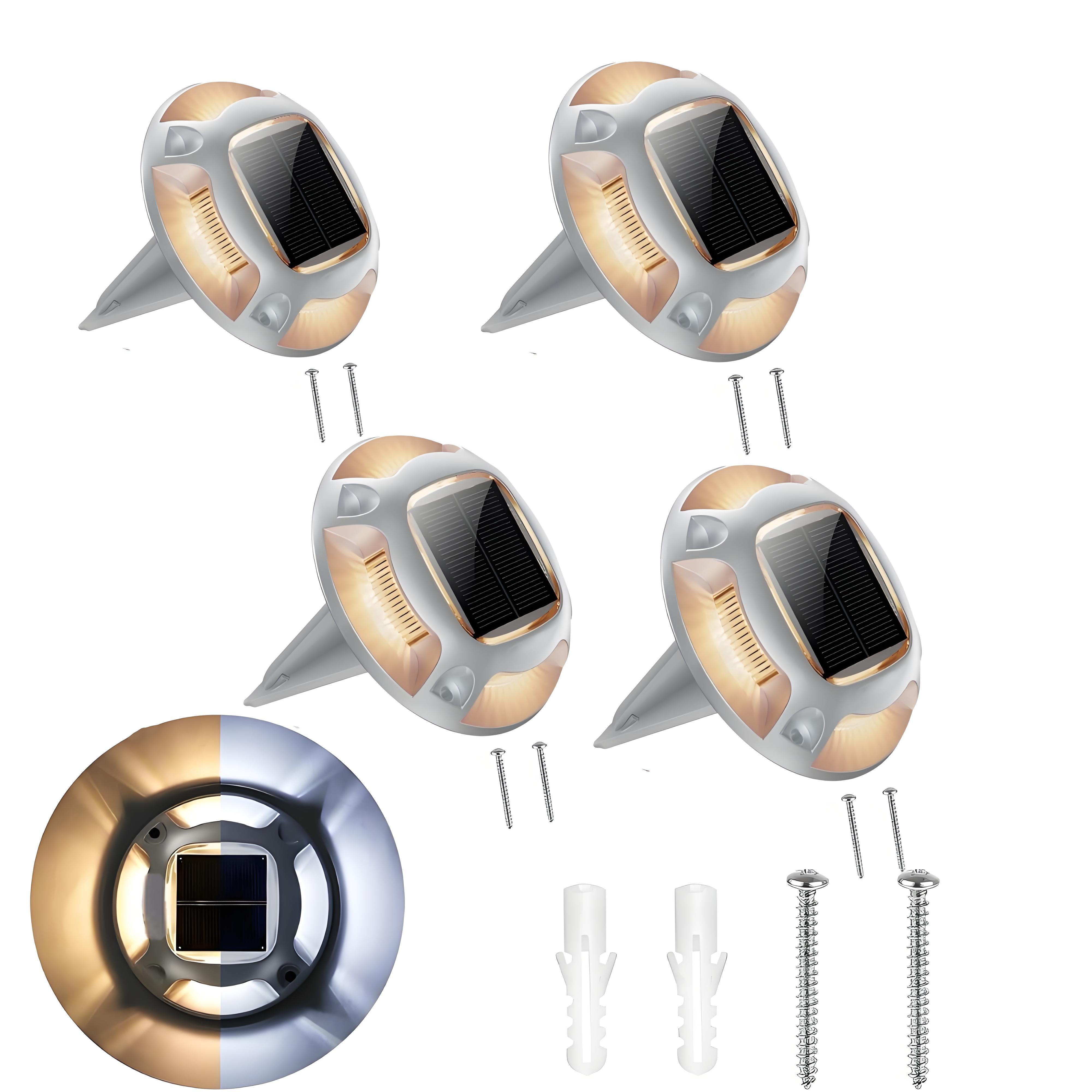 Circular Solar In-Ground Light, Dual-Color, Pathway Light, Aluminum Alloy, 4-Sided, Step Lamp