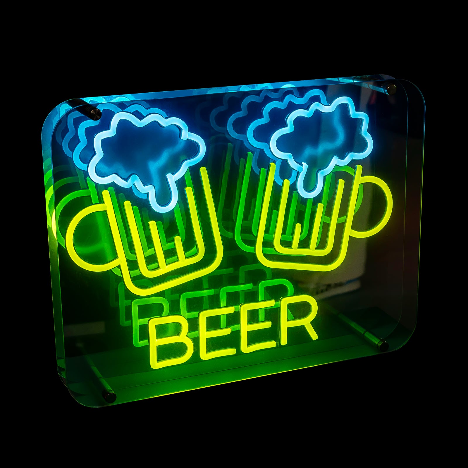 Infinity Mirror Neon Beer Mug 3D LED Beer Sign, Bar & Man Cave Wall Decor, Party Neon Light