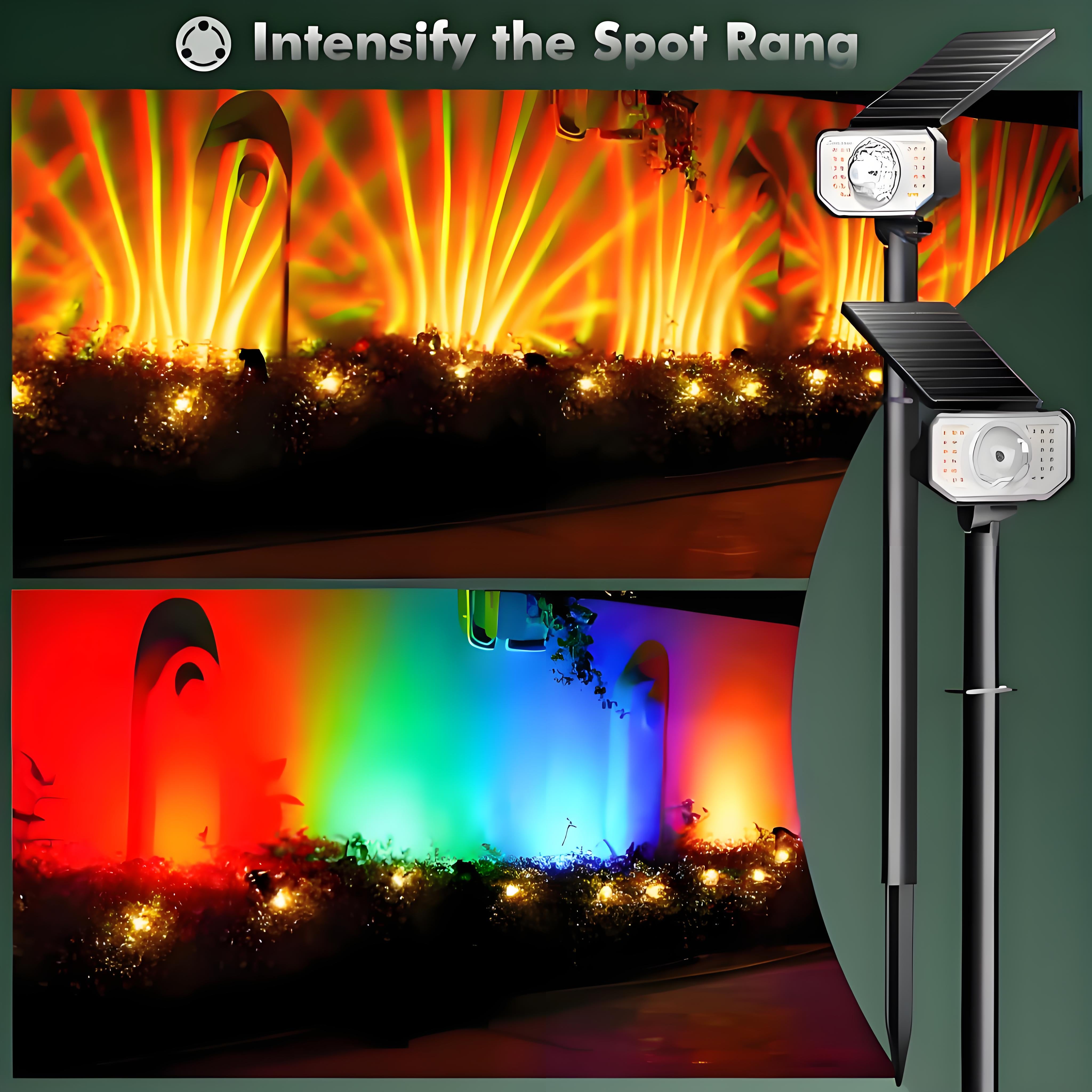 2-Pack Outdoor Color Changing Solar Spotlights, 8 Colors 25 Modes