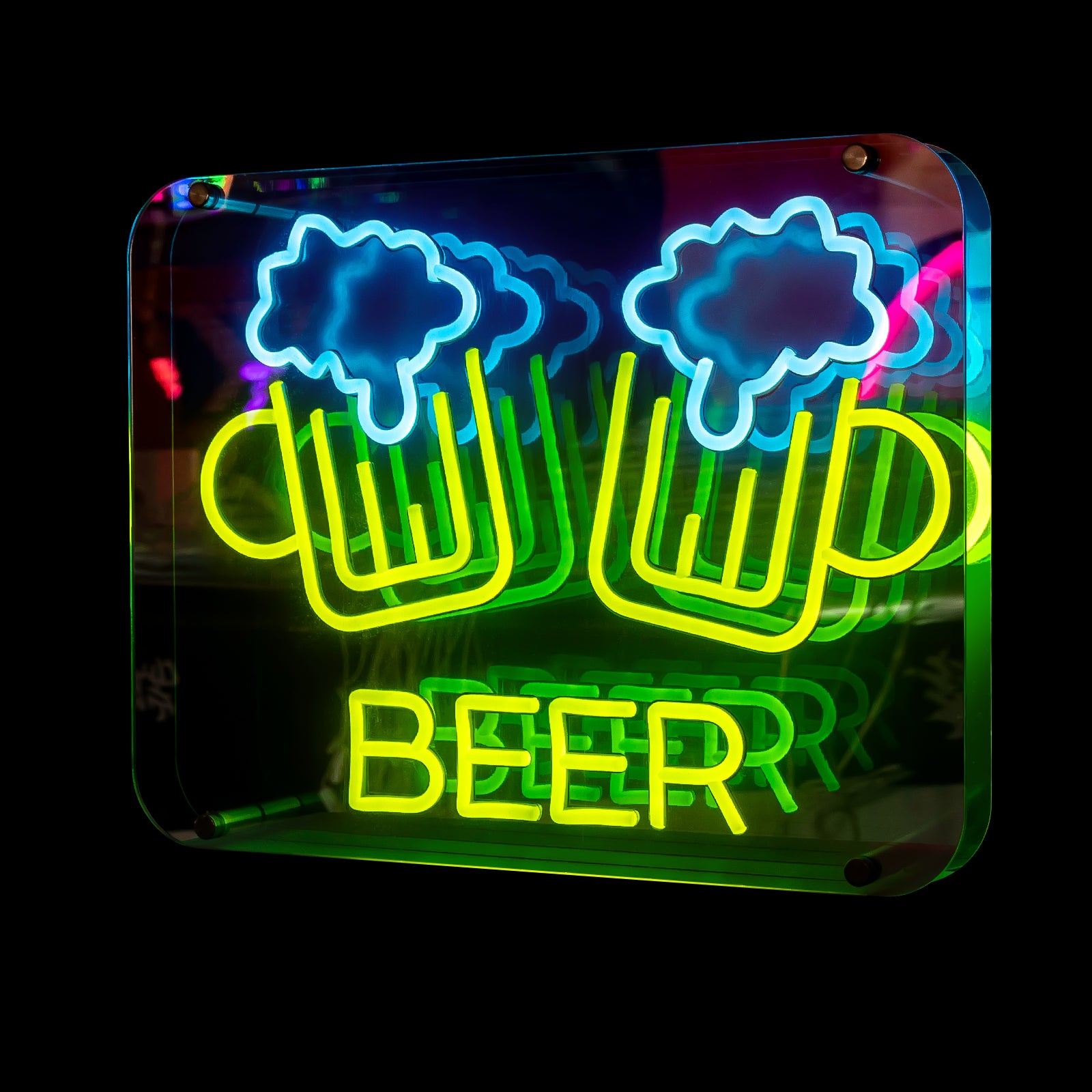 Infinity Mirror Neon Beer Mug 3D LED Beer Sign, Bar & Man Cave Wall Decor, Party Neon Light