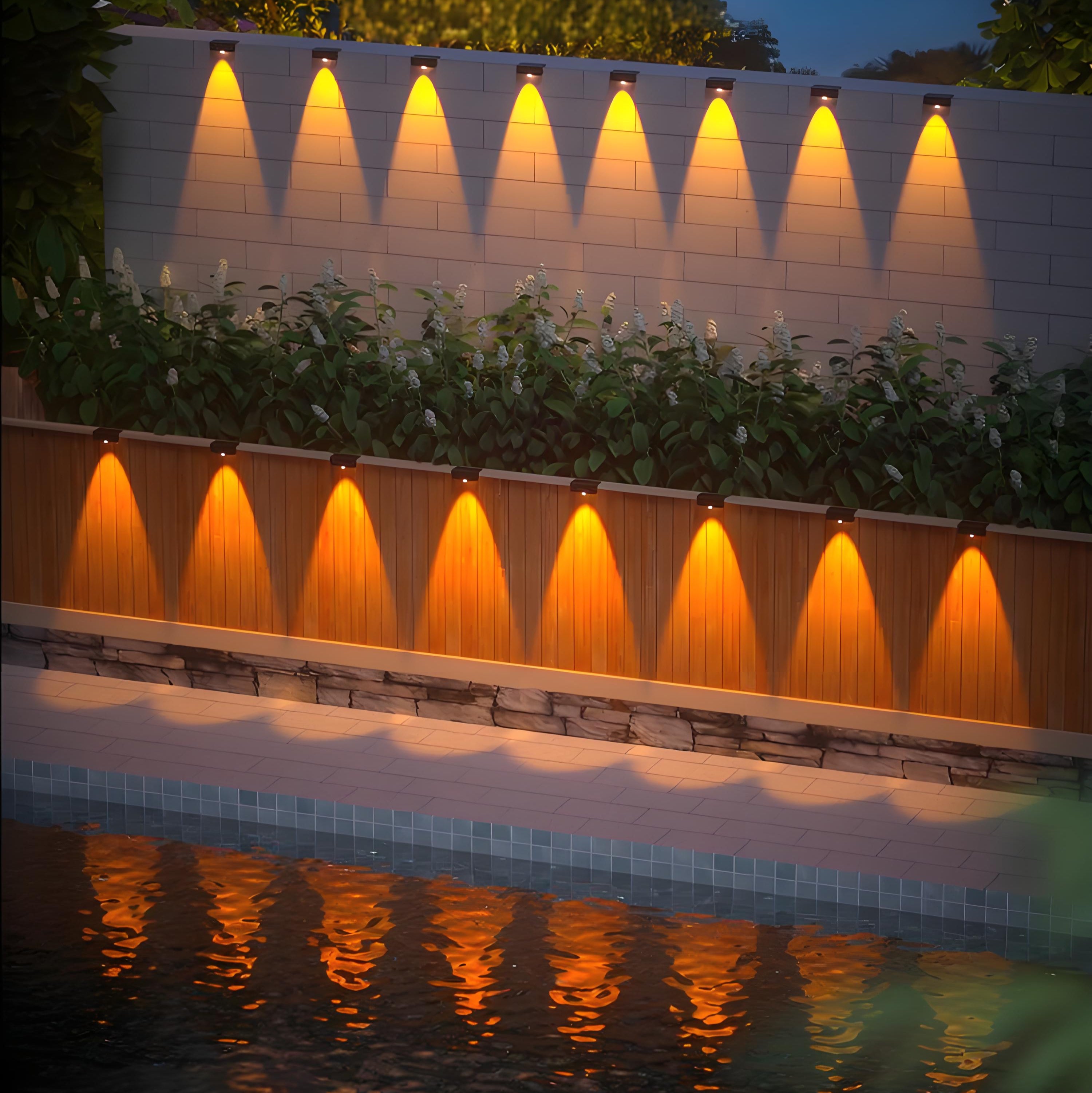 Solar Outdoor LED Wall Lights Waterproof Step Lights Fence Decorative Wall Washer Lights for Patio, Garden, Pathway, and Railing Ambience