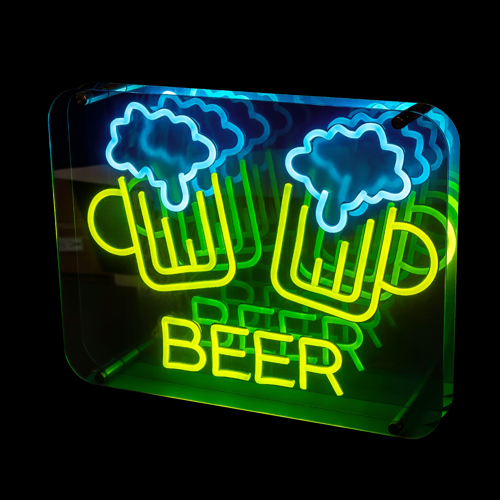 Infinity Mirror Neon Beer Mug 3D LED Beer Sign, Bar & Man Cave Wall Decor, Party Neon Light
