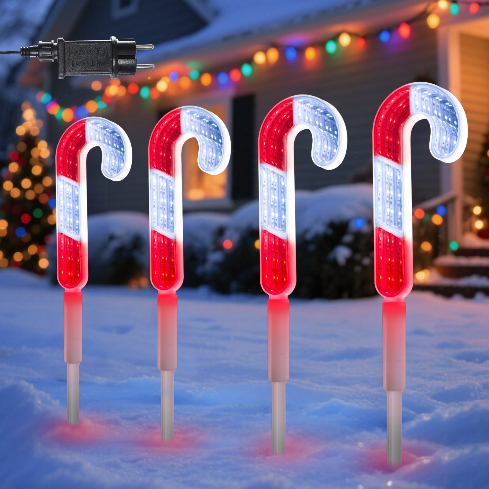 1 pack (4 pcs) Christmas Candy Cane Pathway Lights Outdoor Decorations, LED Mirror Candy Cane Stake Lights for Yard, Walkway & Garden (Red & White, IP44 Waterproof)