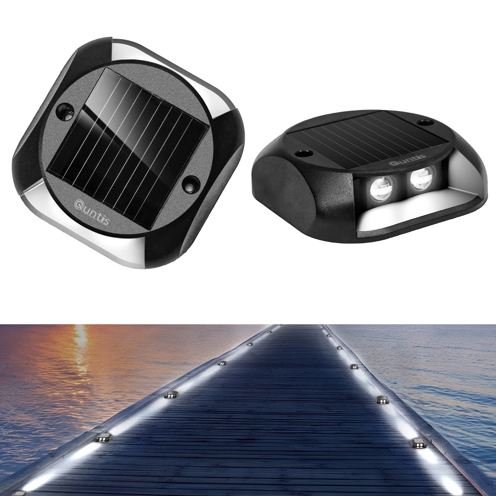 Quntis Solar Lights for Deck Steps, Two-Way LED Dusk to Dawn Stair Lights, IP65 Waterproof Outdoor Solar Lights for Garden Pathway Lawn Patio Walkways Sidewalk Front Door Driveway, Warm White