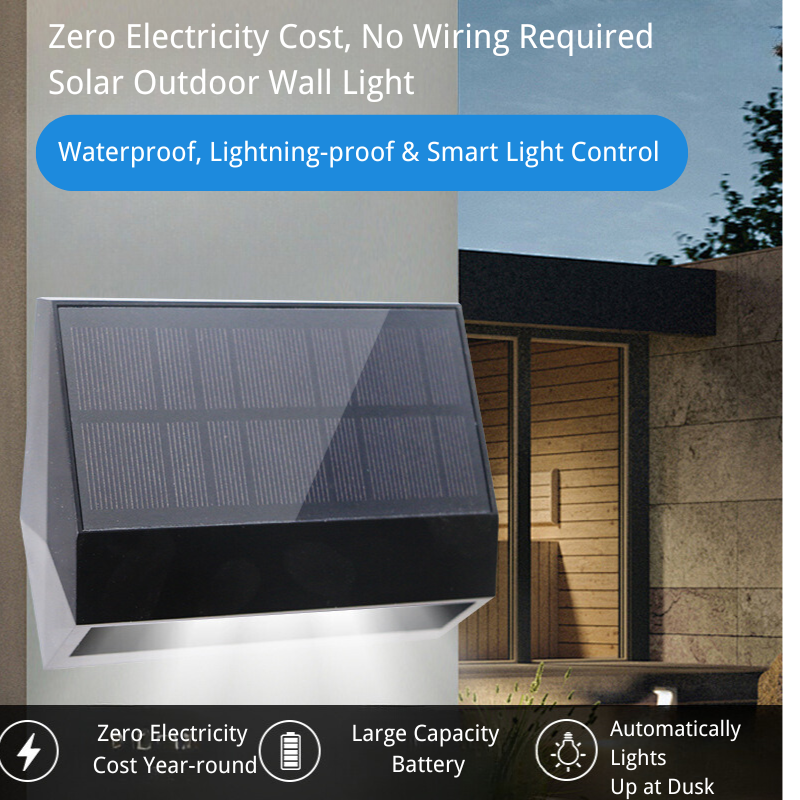 आउटडोर सोलर वॉल लाइट - कॉरिडोर और बगीचे के लिए वाटरप्रूफ एलईडी