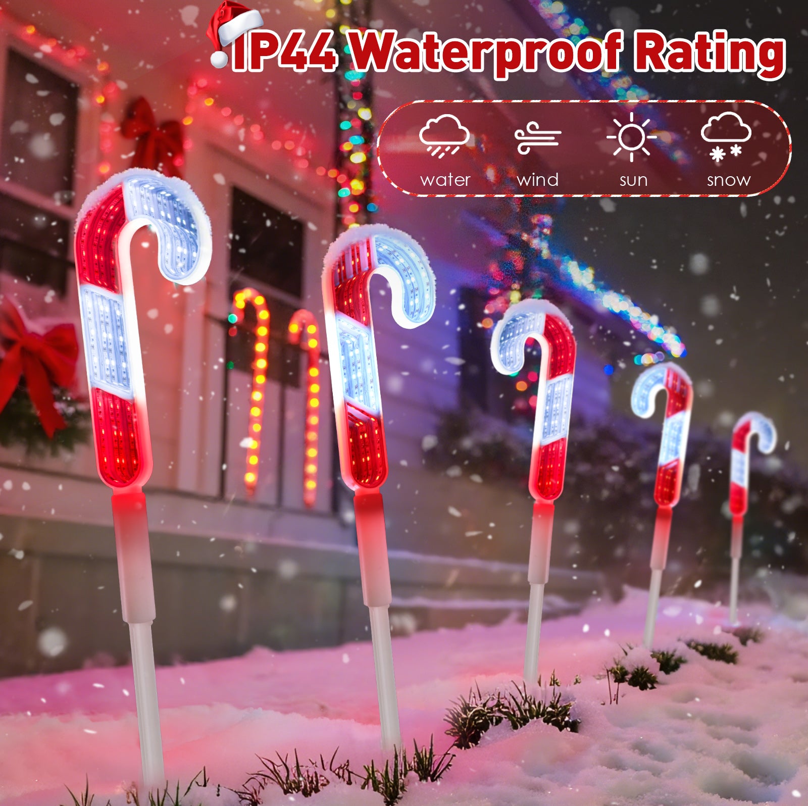 1 pack (4 pcs) Christmas Candy Cane Pathway Lights Outdoor Decorations, LED Mirror Candy Cane Stake Lights for Yard, Walkway & Garden (Red & White, IP44 Waterproof)