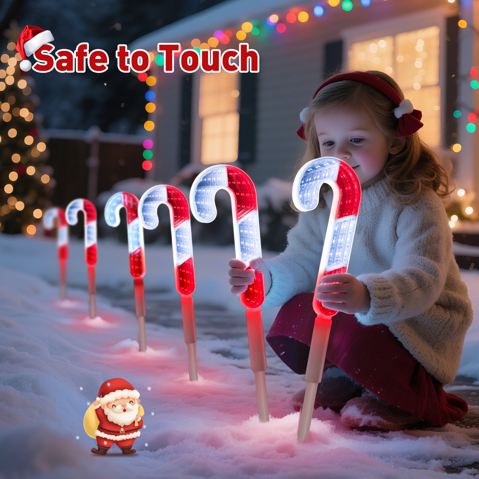 1 pack (4 pcs) Christmas Candy Cane Pathway Lights Outdoor Decorations, LED Mirror Candy Cane Stake Lights for Yard, Walkway & Garden (Red & White, IP44 Waterproof)