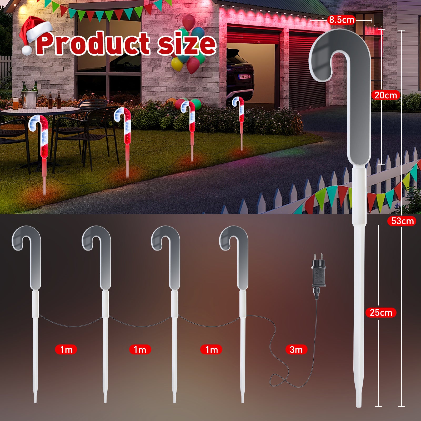 1 pack (4 pcs) Christmas Candy Cane Pathway Lights Outdoor Decorations, LED Mirror Candy Cane Stake Lights for Yard, Walkway & Garden (Red & White, IP44 Waterproof)