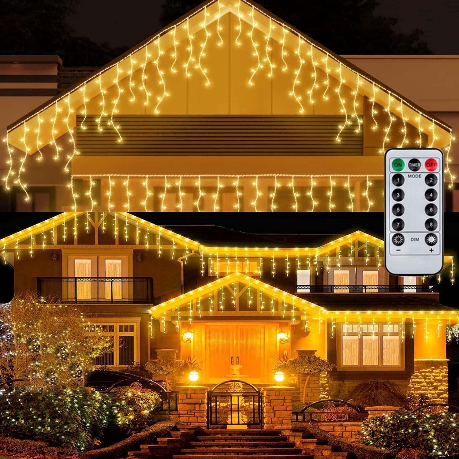 Quntis Plug-in LED Low Voltage Icicle Lights, Connectable 8-Modes Fairy Waterfall Lights for Christmas & Holiday Decor