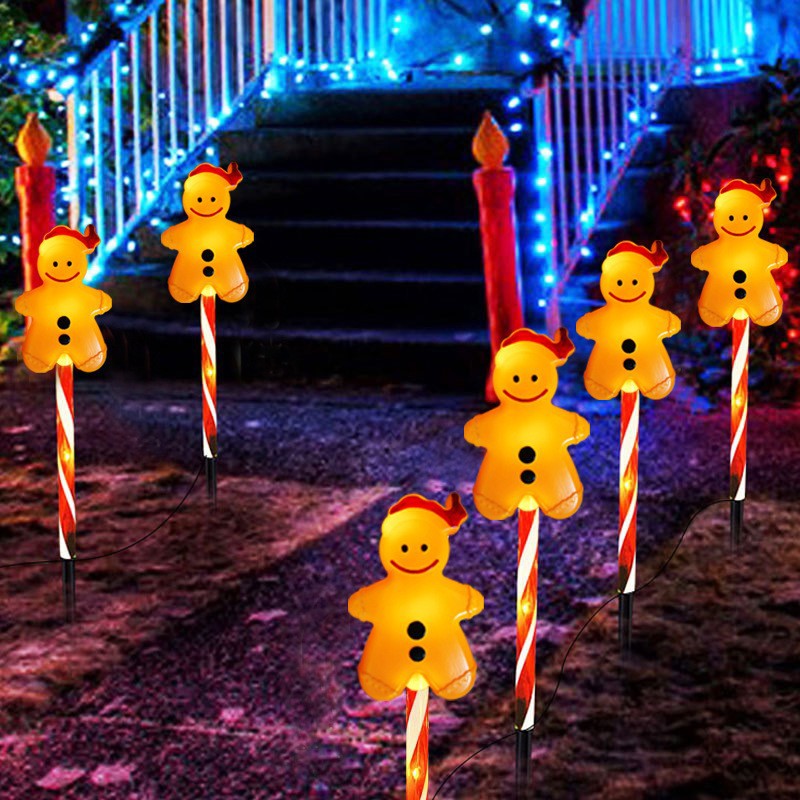 Quntis Solar Waterproof Gingerbread Man Christmas Lights – One-to-Five Set, 2-Pack Outdoor Stake Lights for Holiday Yard & Garden Decor, LED Festive Lighting