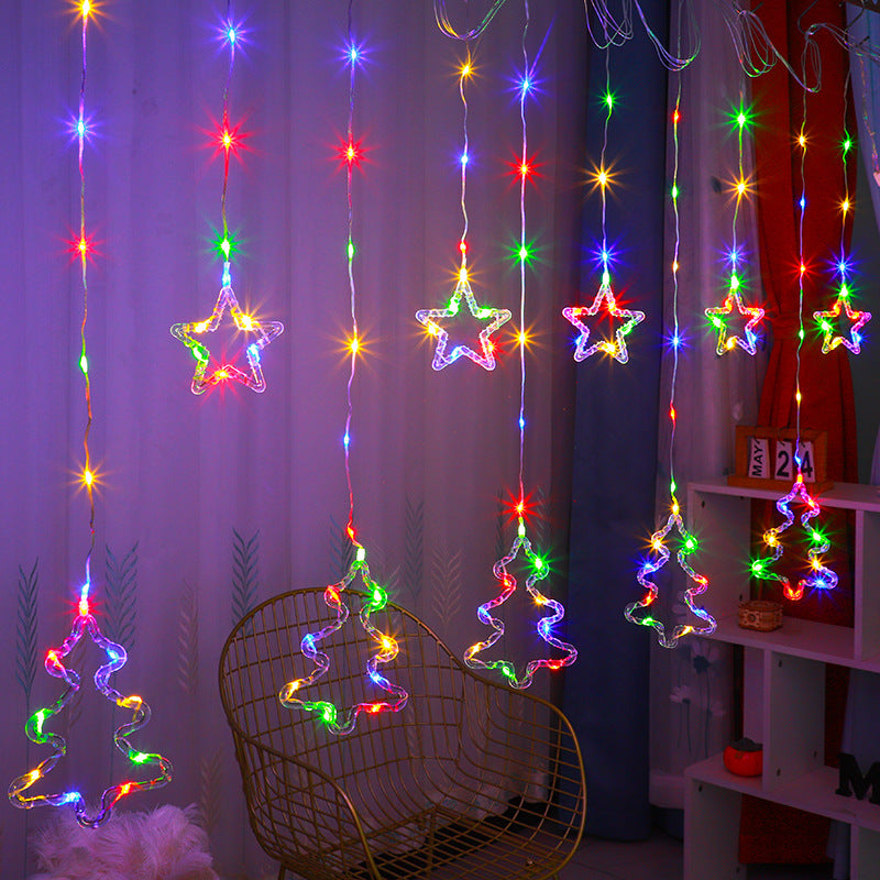 Luzes de Cortina de Natal em LED com Flocos de Neve e Renas – Luzes de Decoração para Quarto e Pátio, Conjunto de Luzes de Cortina 5+5, 3 metros de comprimento