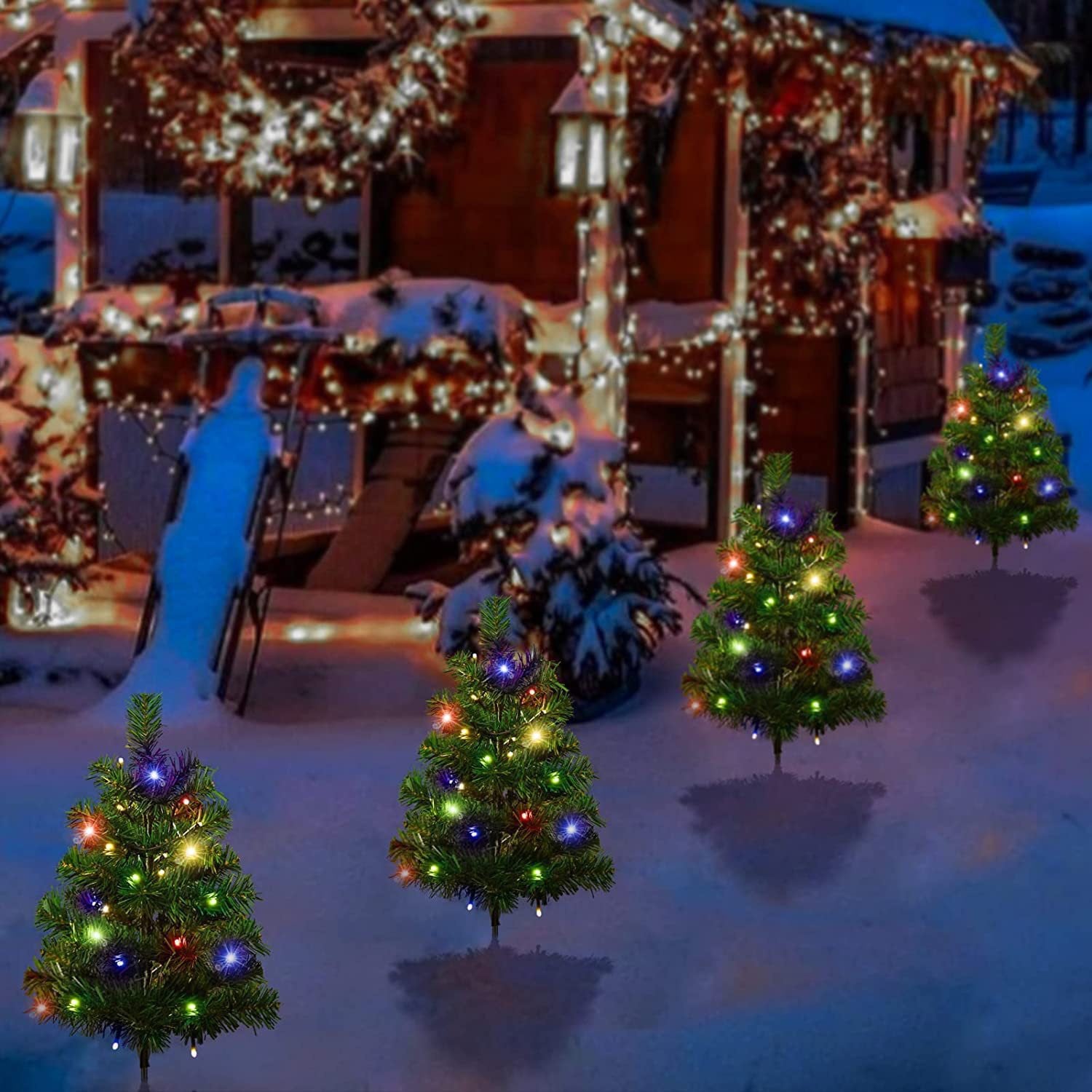 Quntis Solar Christmas Tree Lights – 1-to-4 Set Outdoor Garden & Lawn Solar Decor, Holiday Landscape LED Lighting, Yard & Patio Decoration