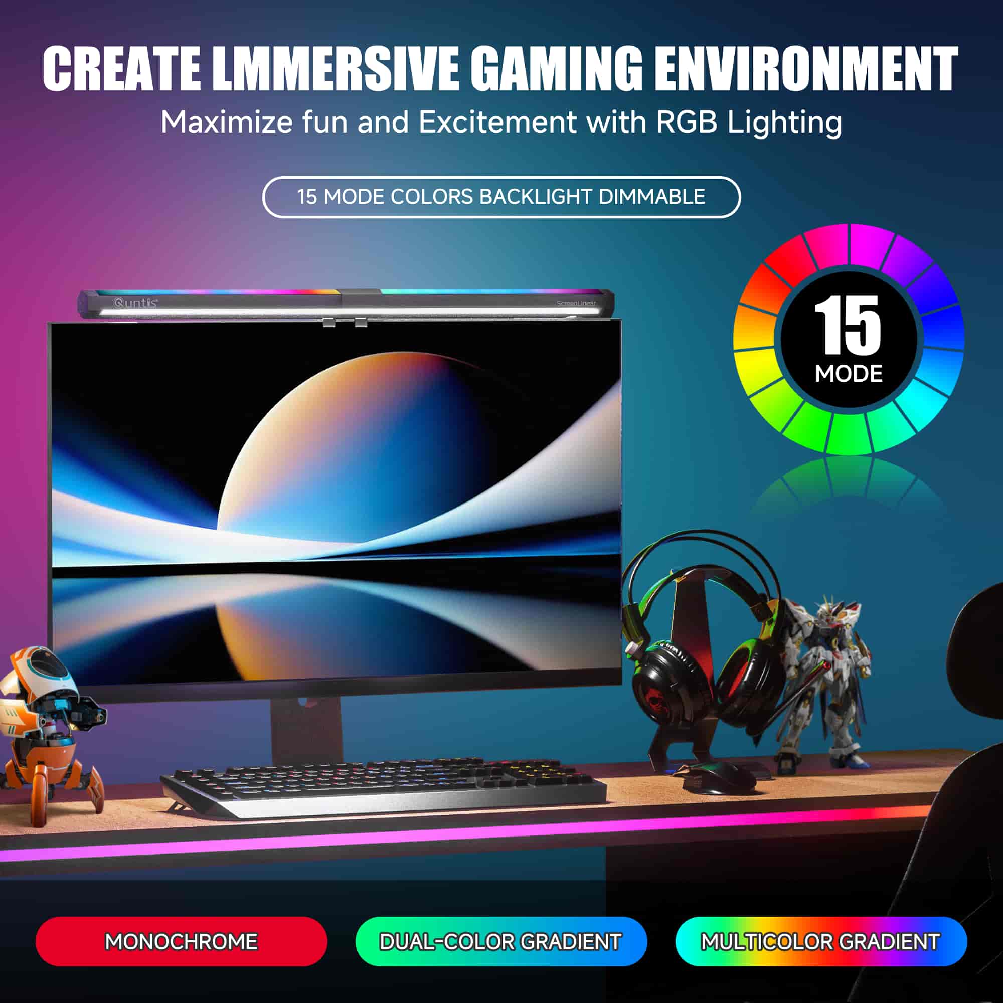 LED ScreenLinear Basic RGB,Eye-Care Dual Light Monitor Light Bar For Gaming (15.7Inch)