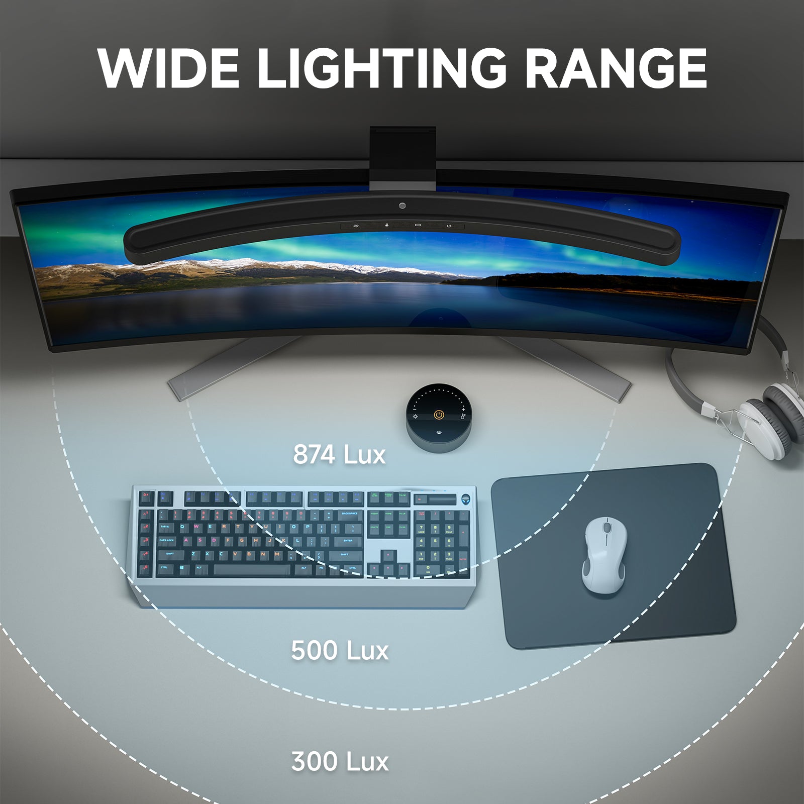 Quntis 45cm Curved Monitor Light Bar with Remote Control & Touch, Screen Light with Auto Dimming, Stepless Dimming, Eye Caring No Glare Screenbar Monitor Lamp, Fit for Various Monitors, Black
