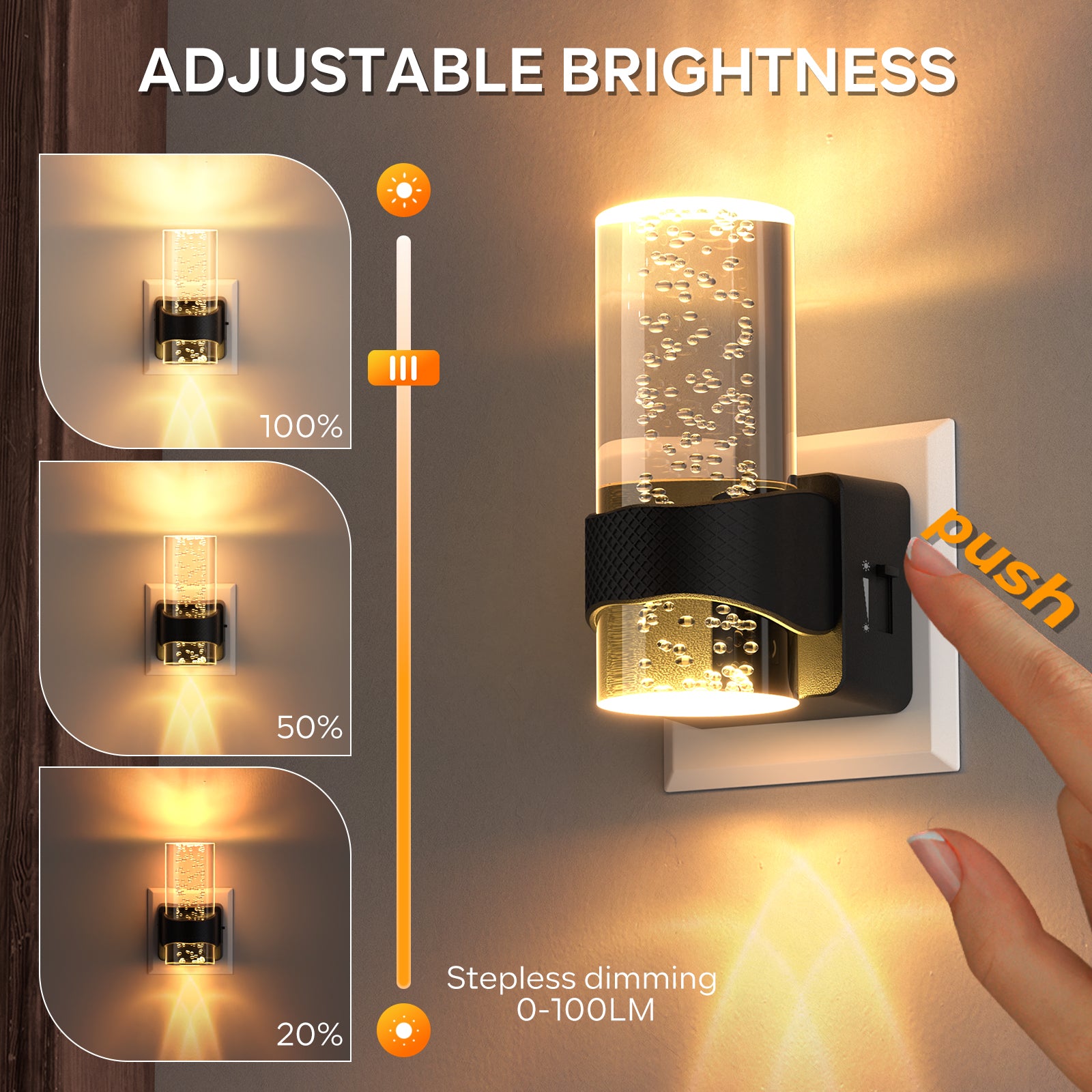 2-Pack Circular Crystal Bubble Lamps: Eye-Care Soft Lighting, Sleek Black Base for Bedroom & Hallway