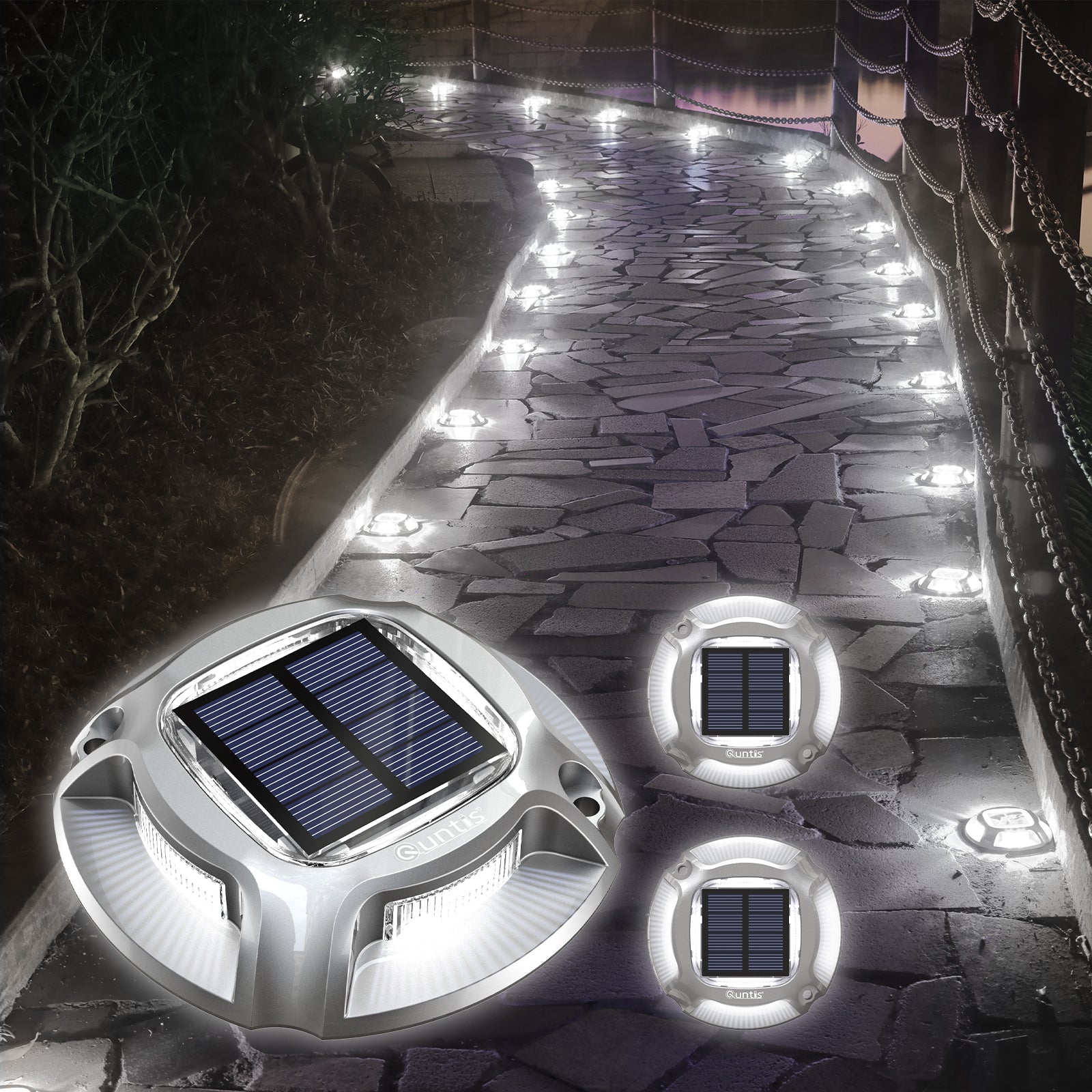 Quntis Solar Deck Lights – 2 Colors in 1, Waterproof LED Outdoor Lights for Patio, Steps, Stairs, Garden, Pathway, Yard, Porch, Landscape Decor