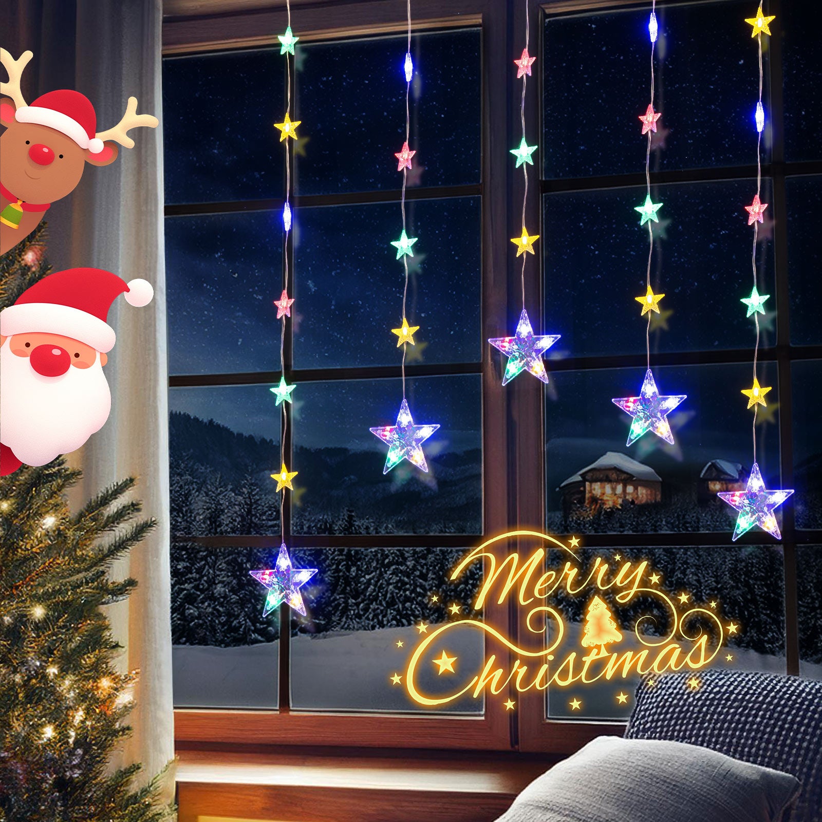 Quntis 32個の星型ライト – 8つのモード、52個のLEDを備えた色が変わるクリスマスライトで、華やかなホリデー&クリスマスデコレーションに最適