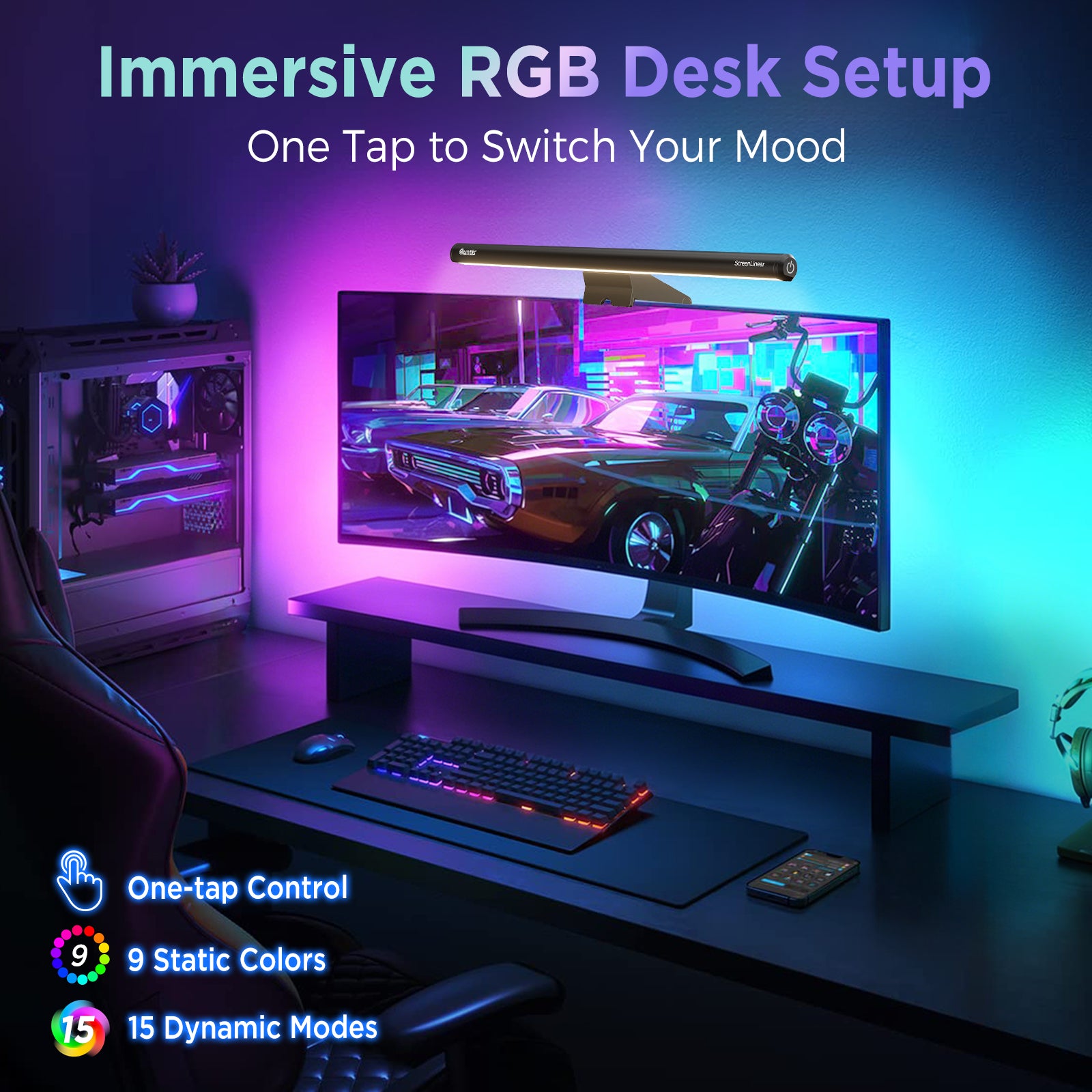 Quntis Monitor Light Bar IM 40 cm (15.7 inch) Black - RGB Dimmable Screenbar, USB Powered Eye-Care Task Light for Computer Monitor