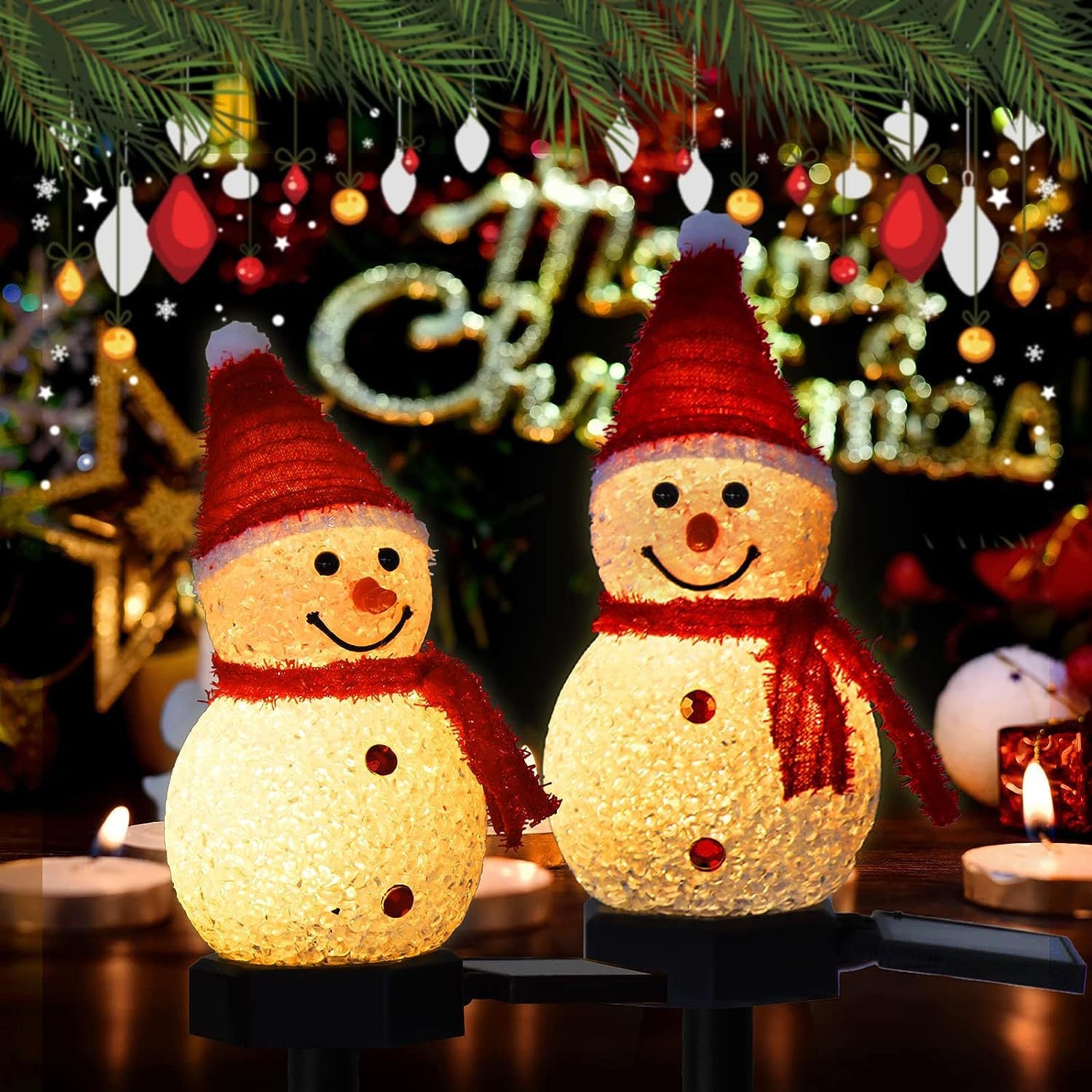 5-Pack Outdoor Solar Christmas Lights, Waterproof Snowman Garden Decorations, Holiday Yard Stakes, Festive LED Lights That Won't Melt, Solar-Powered Xmas Decorations