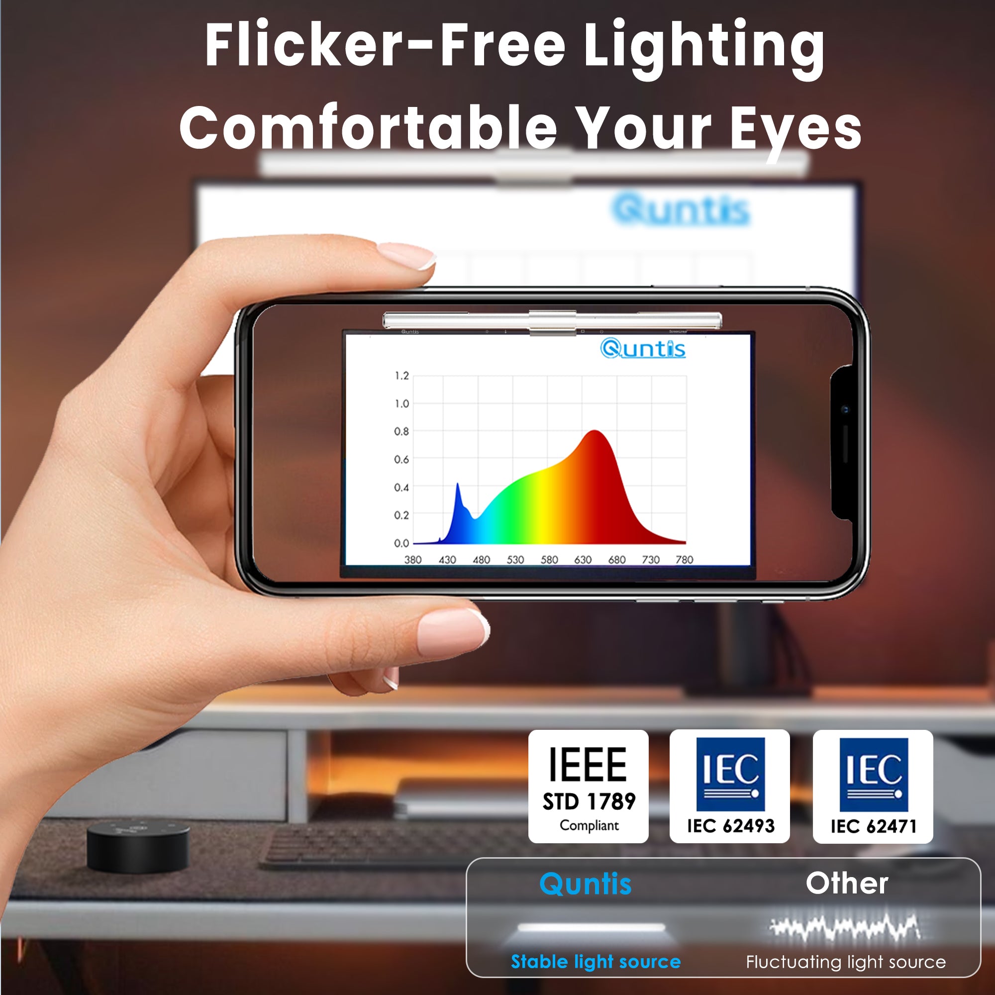Quntis White Auto-Dimming Monitor Light Bar with Remote Control – No-Glare LED Screen Lamp with Smart Ambient Light Sensor for Eye Protection, Ideal for Office & Gaming Setup