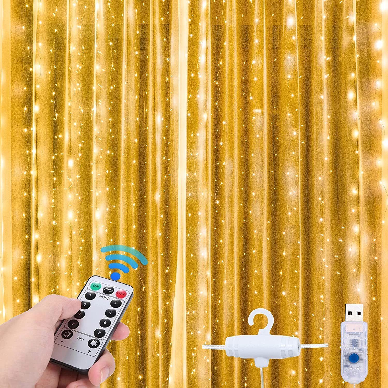 Quntis 3MX3M USB LED Christmas Curtain Lights – Copper Wire String Lights with 8 Functions & Remote Control, Holiday & Party LED Decor, Indoor & Outdoor Christmas Lighting