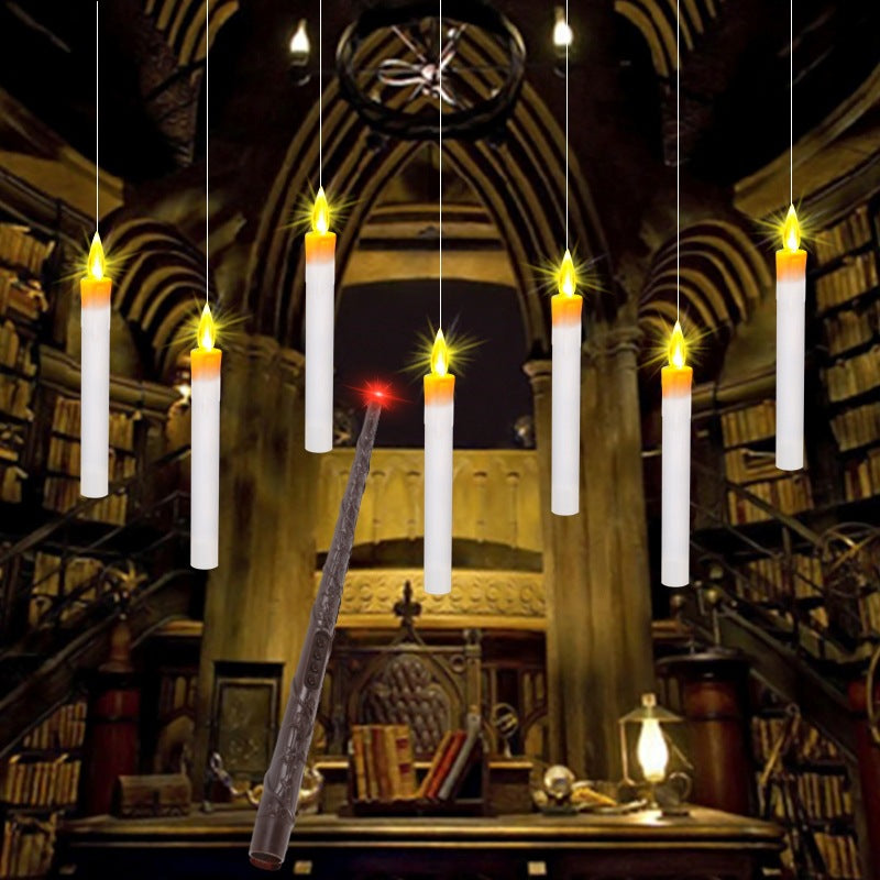 Quntis Halloween Decorations - Floating Candles with Wand - 12 Pcs Magic Flickering Warm Light Flameless Floating LED Candle Decor