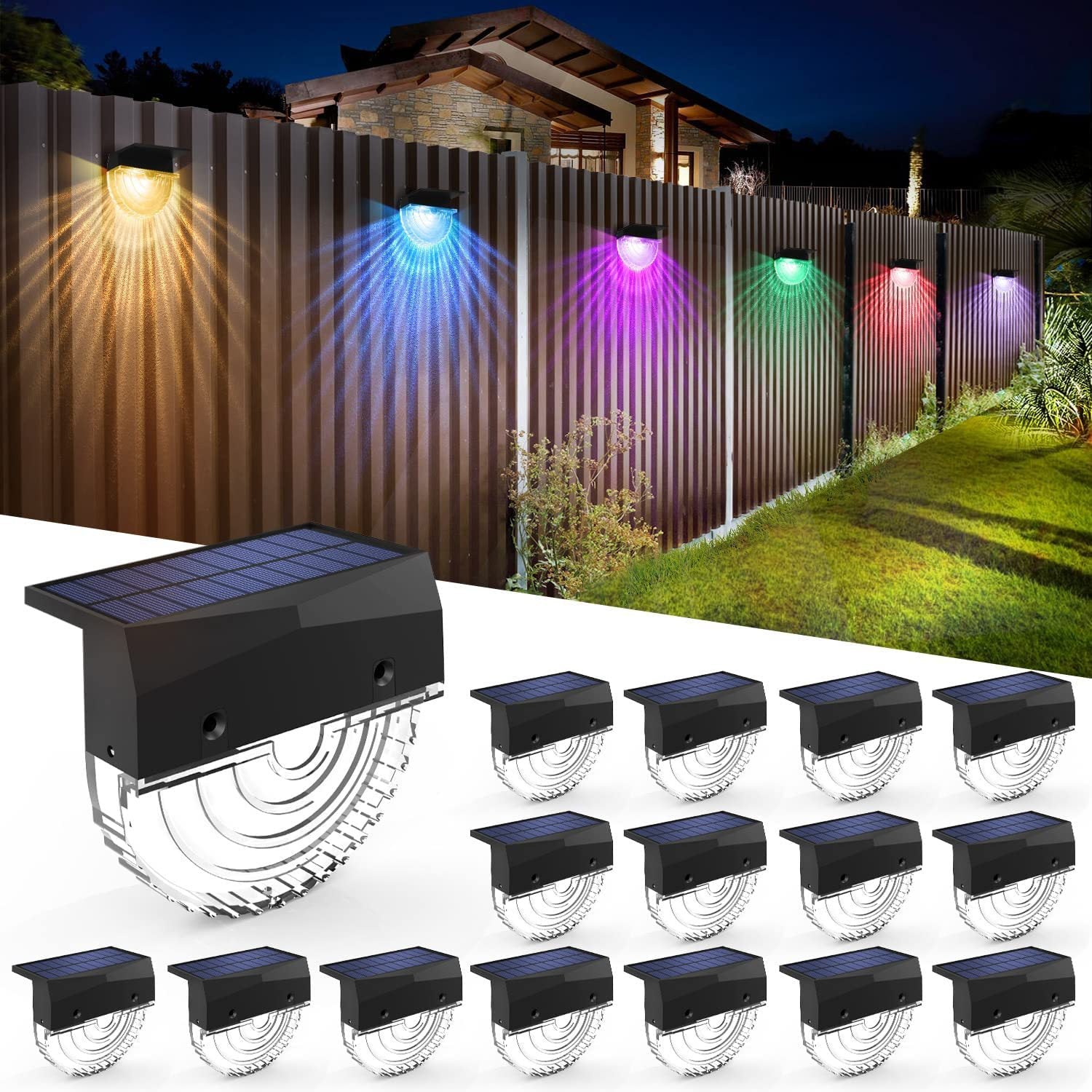 Solar Step Lights for Fence & Railing – RGB Color-Changing Decorative Lights with Fixed Color Modes, Outdoor Holiday Ambience Lights