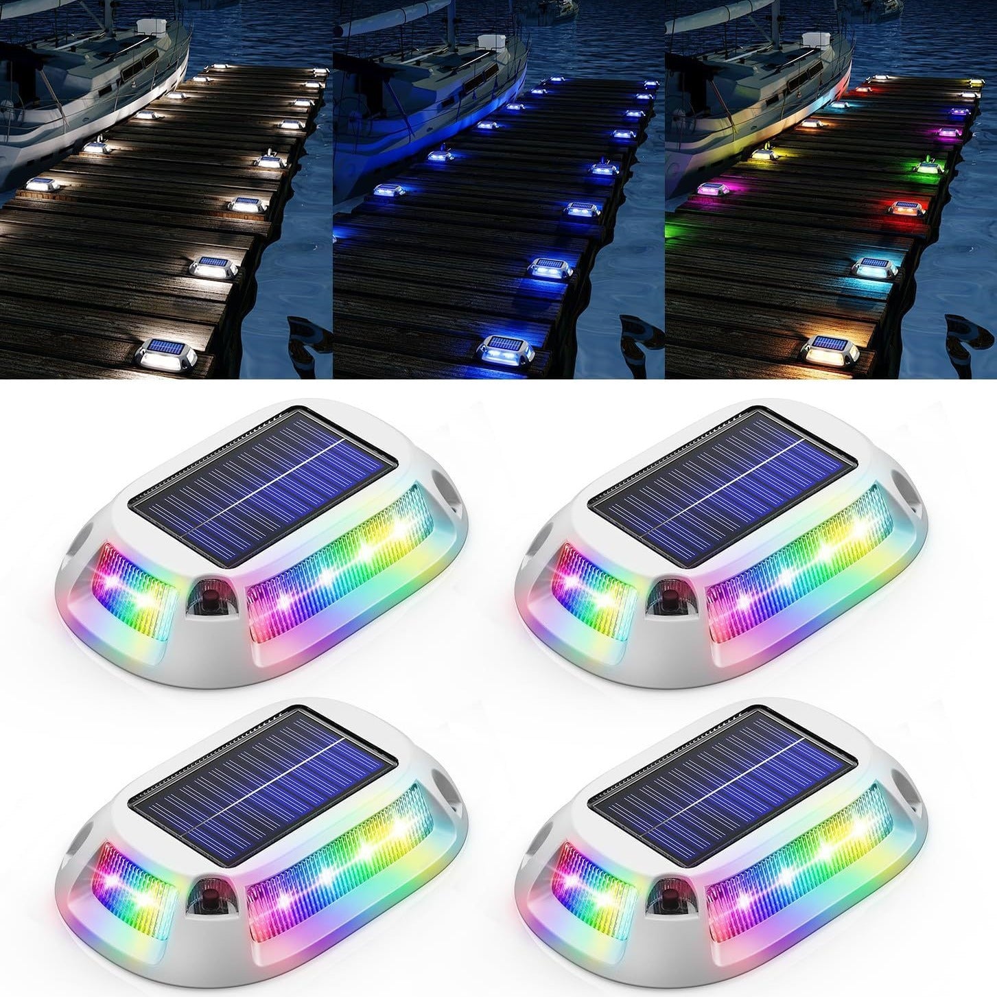 Solar Color-Changing Deck Lights – RGB Ground Lights for Pathways, Steps, Lawn, Poolside | Waterproof Outdoor Landscape Lights with Fixed Color & Gradient Modes