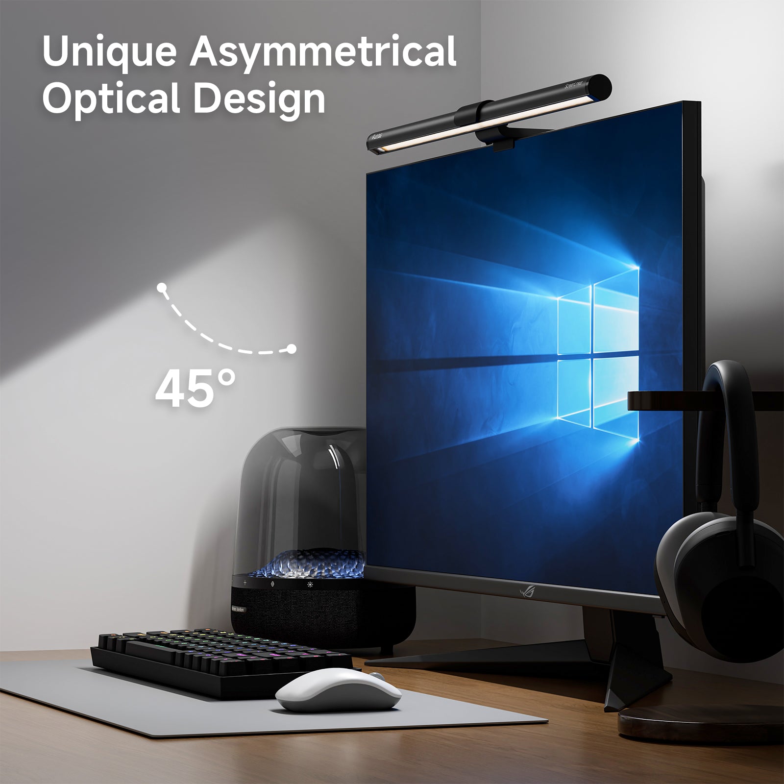Quntis Computer Monitor Lichtleiste mit Fernbedienung (15,7 Zoll), augenschonende Monitorlicht-Hintergrundbeleuchtung Schreibtischlampe für Home Office Gaming, stufenlose Dimmfunktion für Helligkeit und Farbtemperatur, kein Bildschirmblenden, Grau