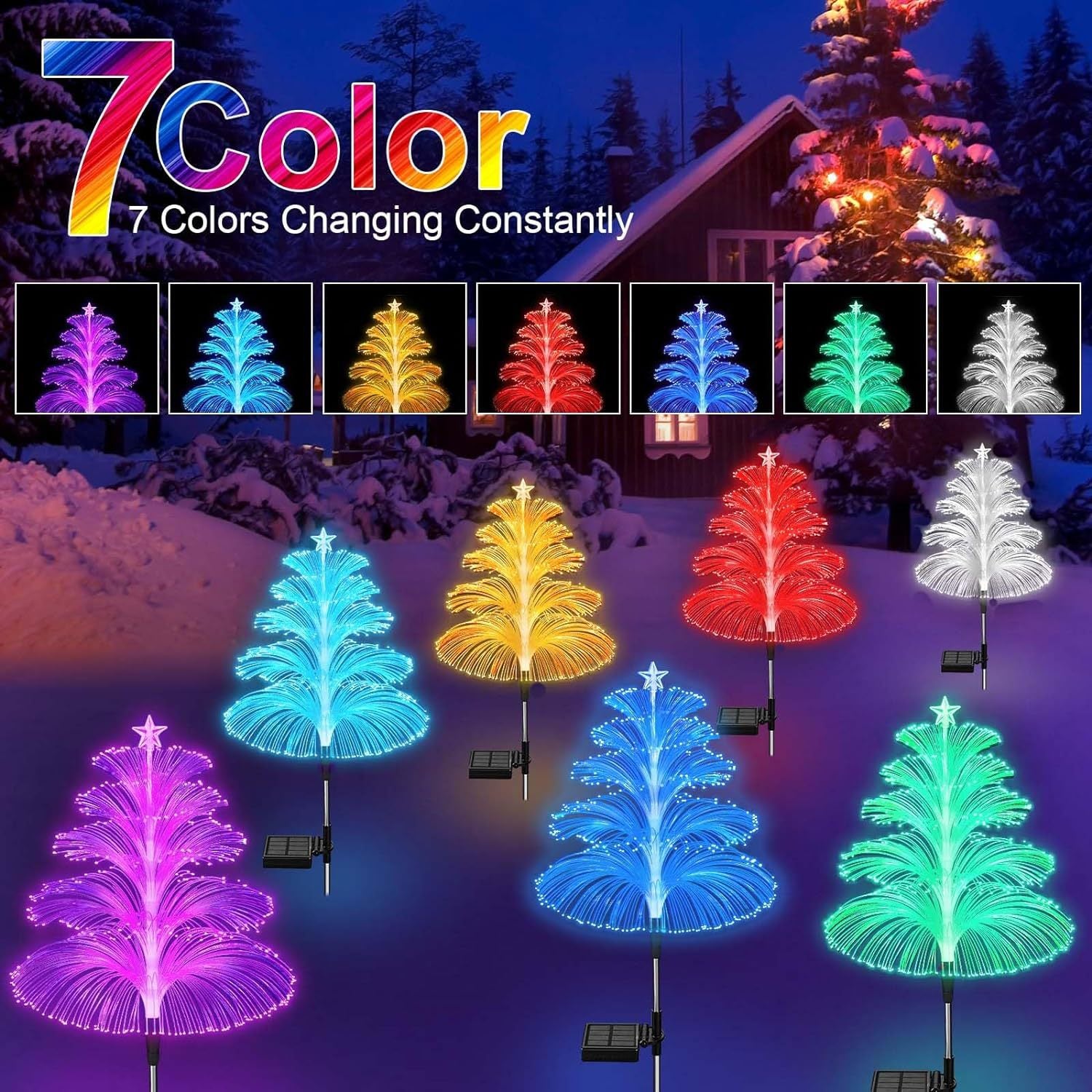 Quntis ソーラー 5層ファイバーオプティック噴水ライト ¨C 4パック 防水屋外クリスマスデコレーション、LED 5層ファイバー芝生ライト ホリデー雰囲気のために