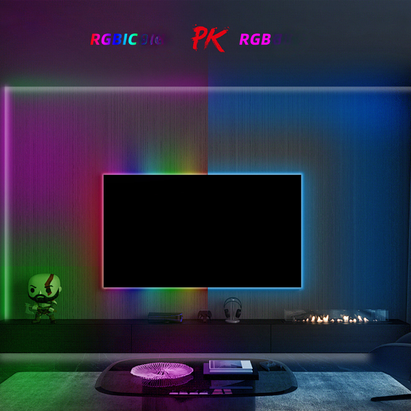 Tira de luz neón dinámica RGBIC 5V Bluetooth para música - 2m, 3m, 5m personalización de forma DIY, perfecta para la decoración de la sala de juegos