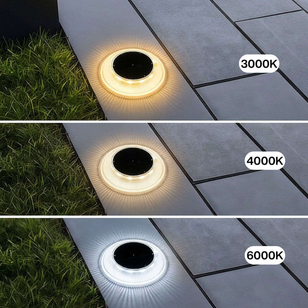 3 Color Temperatures Solar Ground Lights Fully Transparent IP67 Waterproof Outdoor In-Ground Pathway Lights High Transmittance Step Lights for Garden Stairs Lawn Driveway, with Ground Spikes