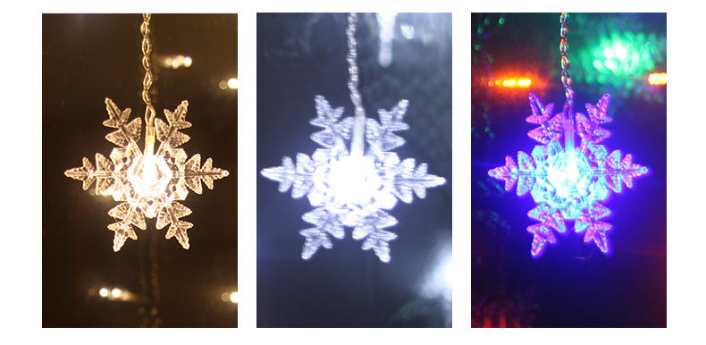 Quntis LEDアイスクリスタルライト 8モード付き ¨C 雪の結晶カーテンライト、防水屋外装飾ライト、クリスマス&ホリデーのお祝い用の星付き