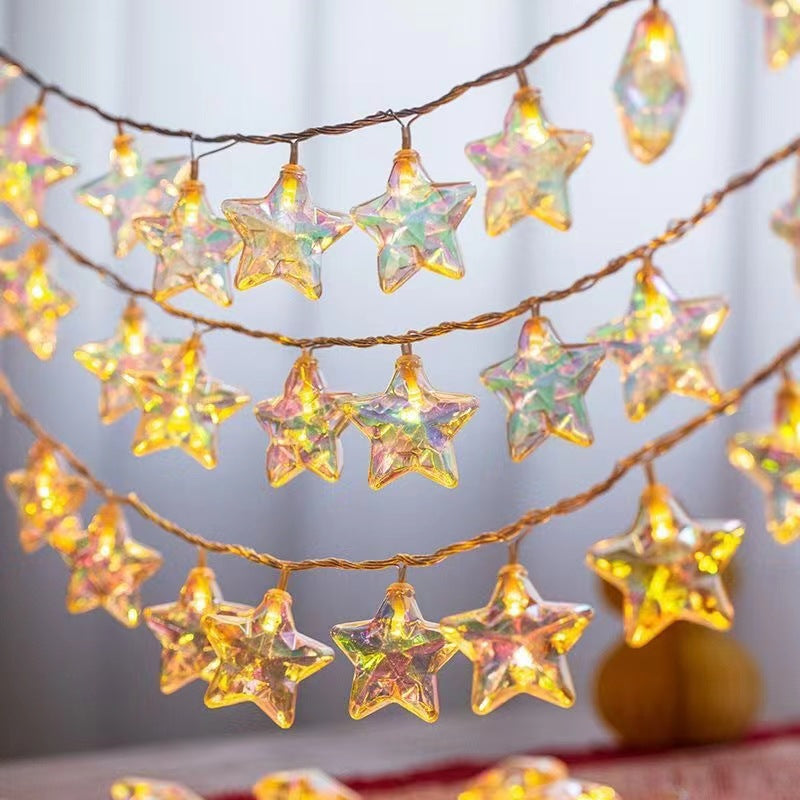 Quntis LED Color-Plated Five-Point Star String Lights – IP55 Waterproof Battery-Powered, Twinkling Outdoor Patio Lights for Christmas & Holiday Decor
