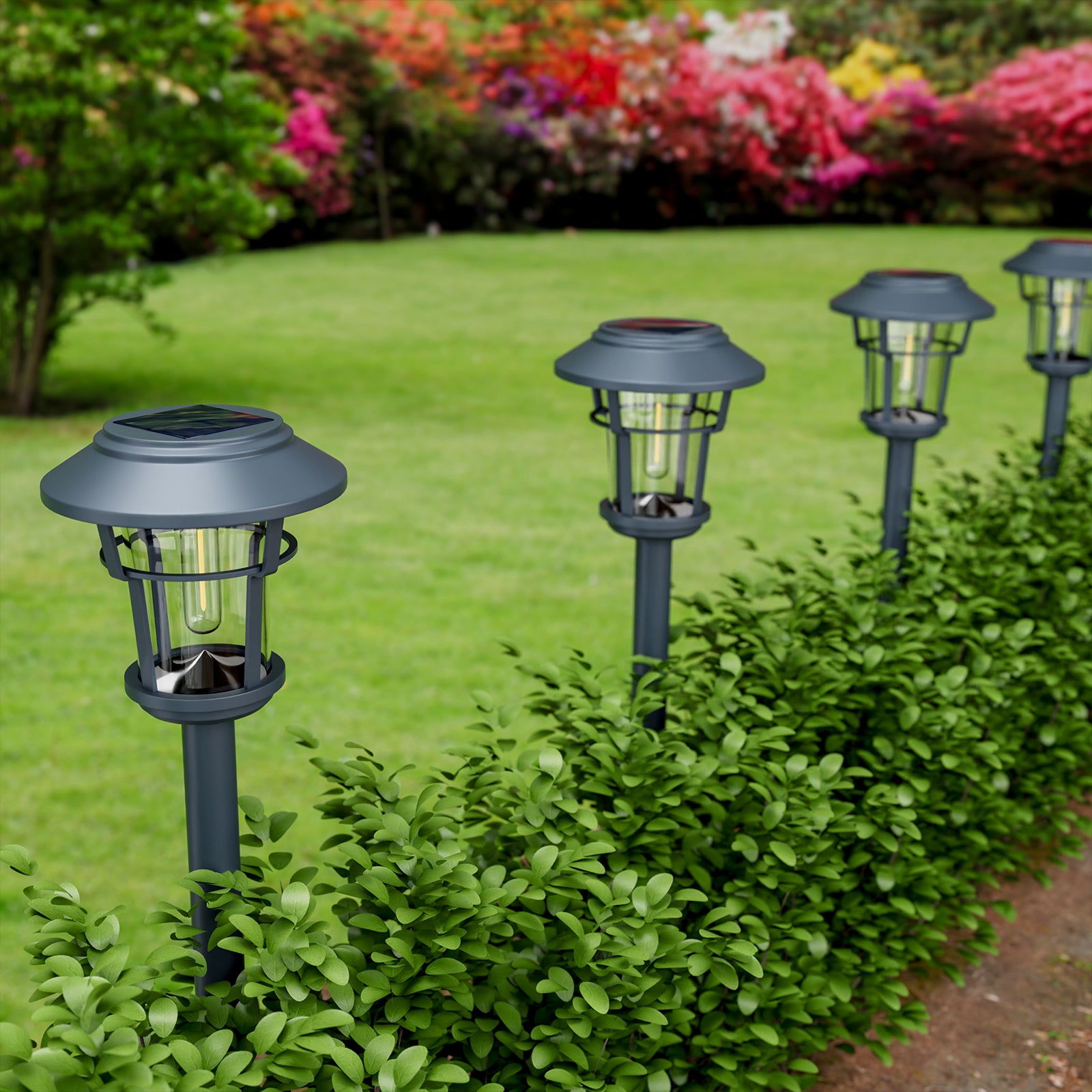 Outdoor Solar Stake Light – Warm White LED, IP65 Waterproof, Clear Glass & Aluminum Housing