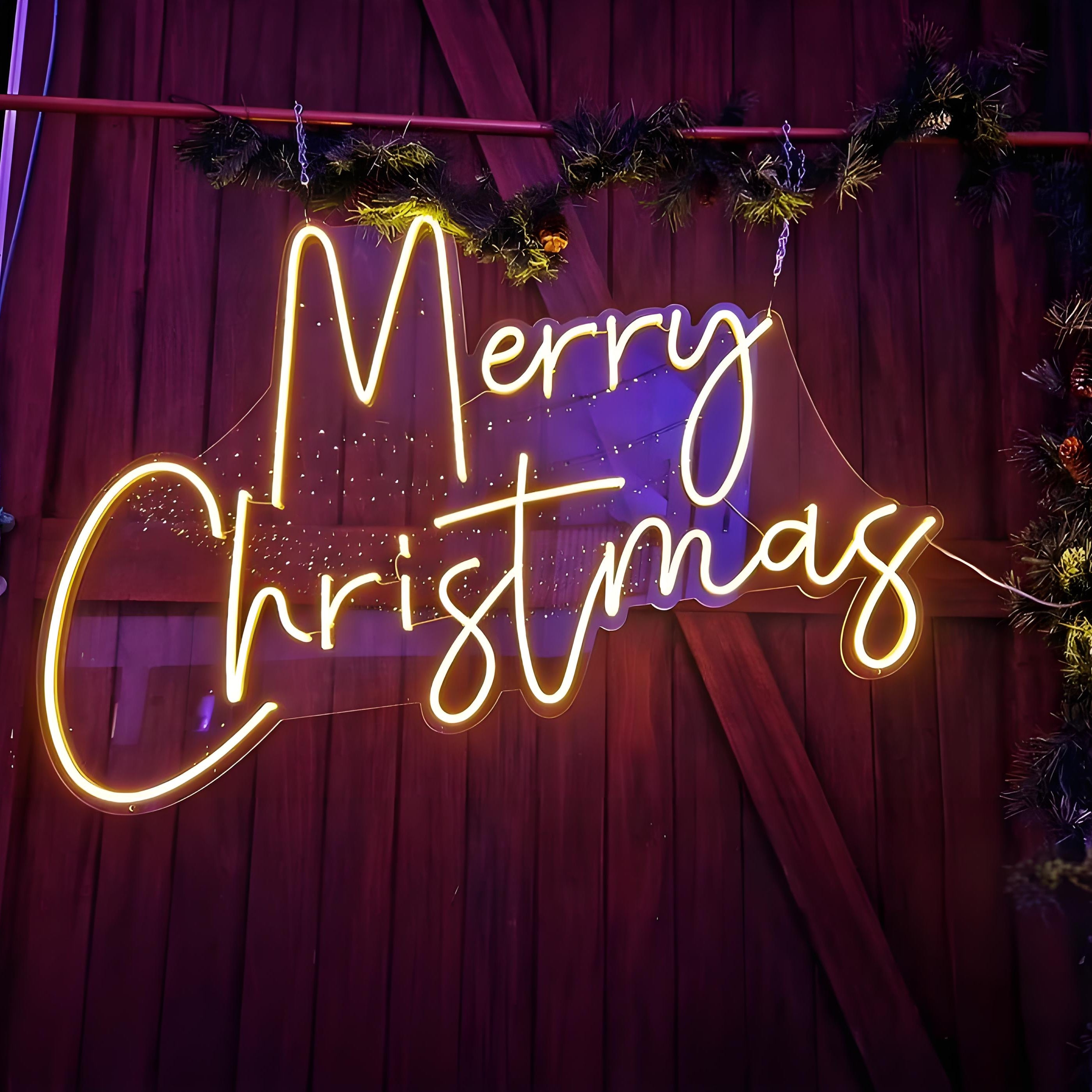 Merry Christmas LED Neon Sign Light, 3D Wall Art Decor, Plug Powered - Safe Low Voltage Lighting for Holiday Parties, Window Displays & Backgrounds