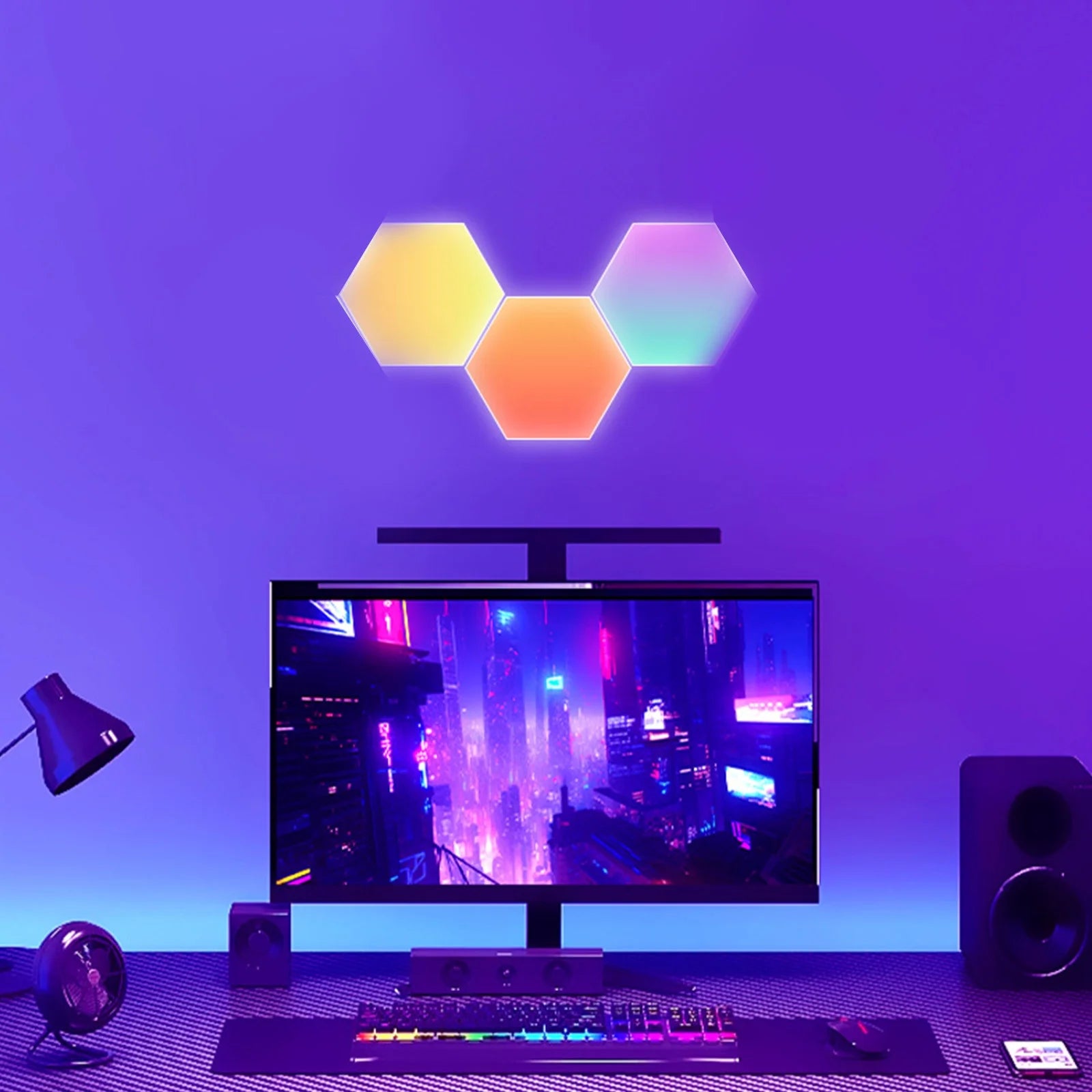 quntis Shop Hexagon Wall Light RGB Panel Smart App RGB Hexagonal Modular Gaming Light Bluetooth 6