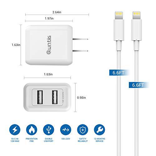 6.6FT 12W Smart Dual Port USB-A Fast Wall Charger,2 pack - quntis-service