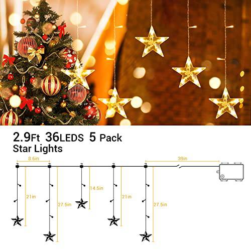 Star Curtain Lights, Battery Operated 5PCS Christmas Curtain Lights, Warm White - quntis-service