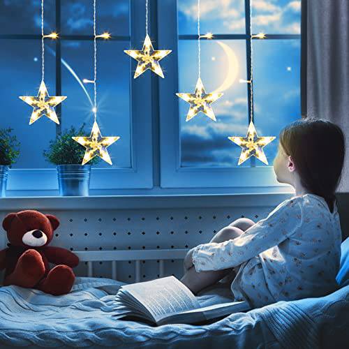 Star Curtain Lights, Battery Operated 5PCS Christmas Curtain Lights, Warm White - quntis-service