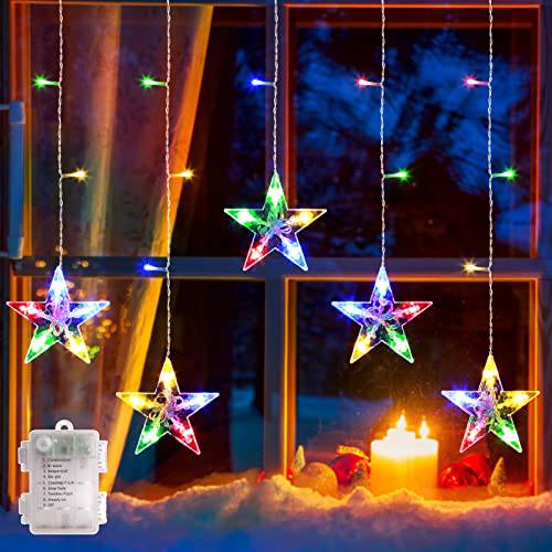 Star Window Lights, Battery Operated 36LED 5 Stars Christmas Curtain Lights, Multicolor - quntis-service