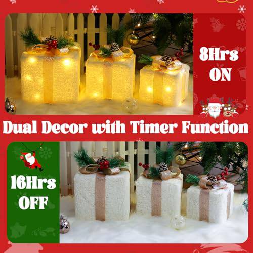 Set of 3 Plug-In Christmas Gift Gold Bows Lighted Boxes (60 LEDs) - quntis-service