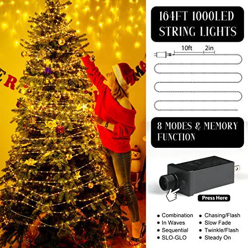 164ft Outdoor Waterproof 1000 LEDs Rope Lights with 8 Modes and Timer - quntis-service